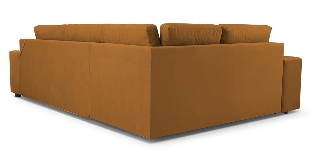 Grau mit Hocker DB-Möbel mit Millo Ecosofa in Minibar, und Senffarbe, Schlaffunktion, Ecksofa