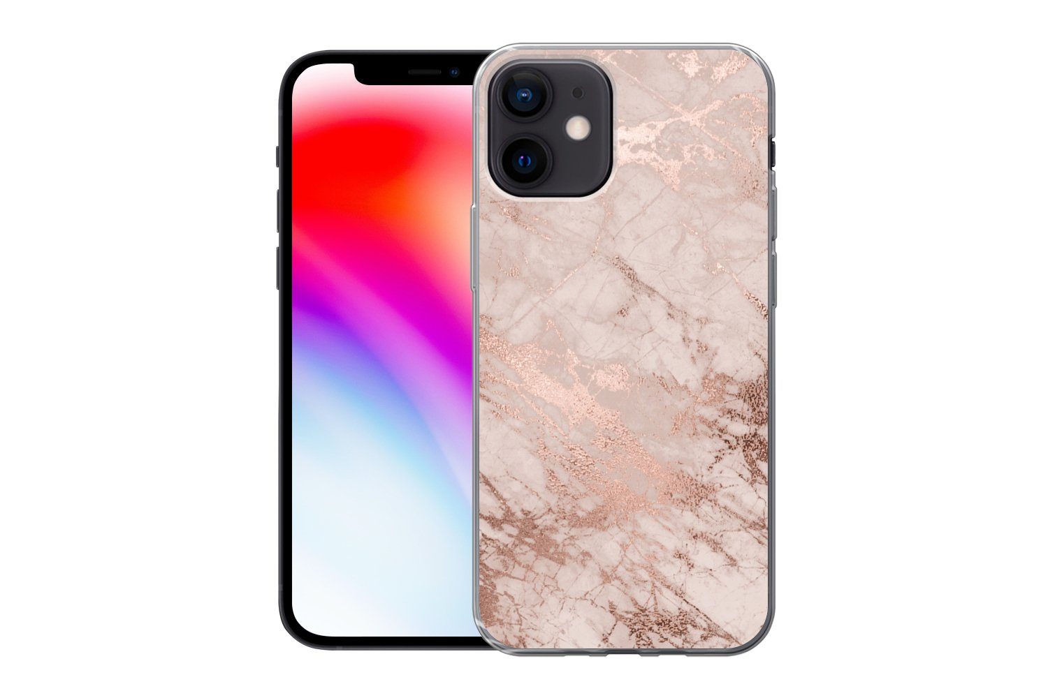 MuchoWow Handyhülle für Apple iPhone 12 Marmor - Rosa - Luxus - Marmoroptik - Glitzer - De, Smartphone-Bumper, Print, Handy Schutzhülle Dünn