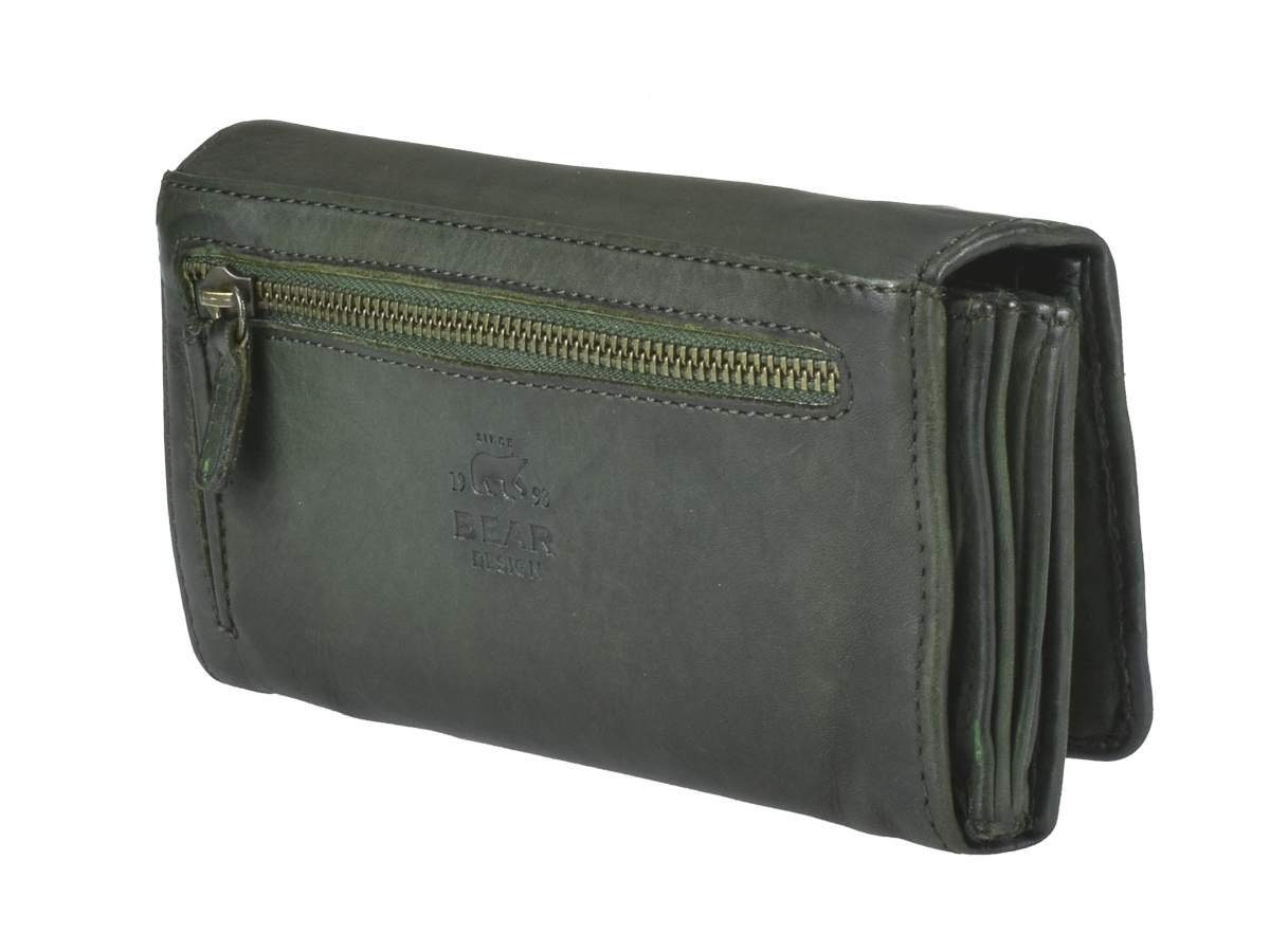 12 Portemonnaie, Kartenfächer, oliv Geldbörse Damenbörse, Bear Noor, grün, 17x9cm in Leder Design