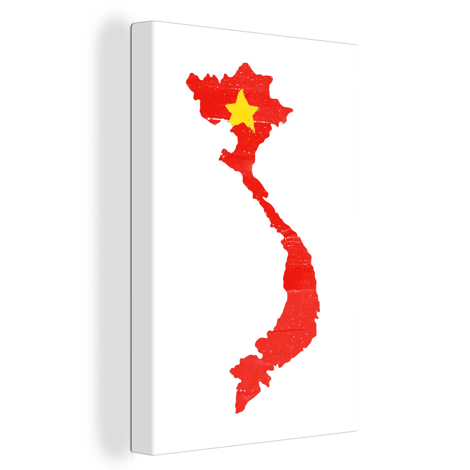 OneMillionCanvasses® Leinwandbild Karte mit Leinwandbild bespannt St), (1 fertig 20x30 inkl. cm Gemälde, Vietnam, Flagge Zackenaufhänger
