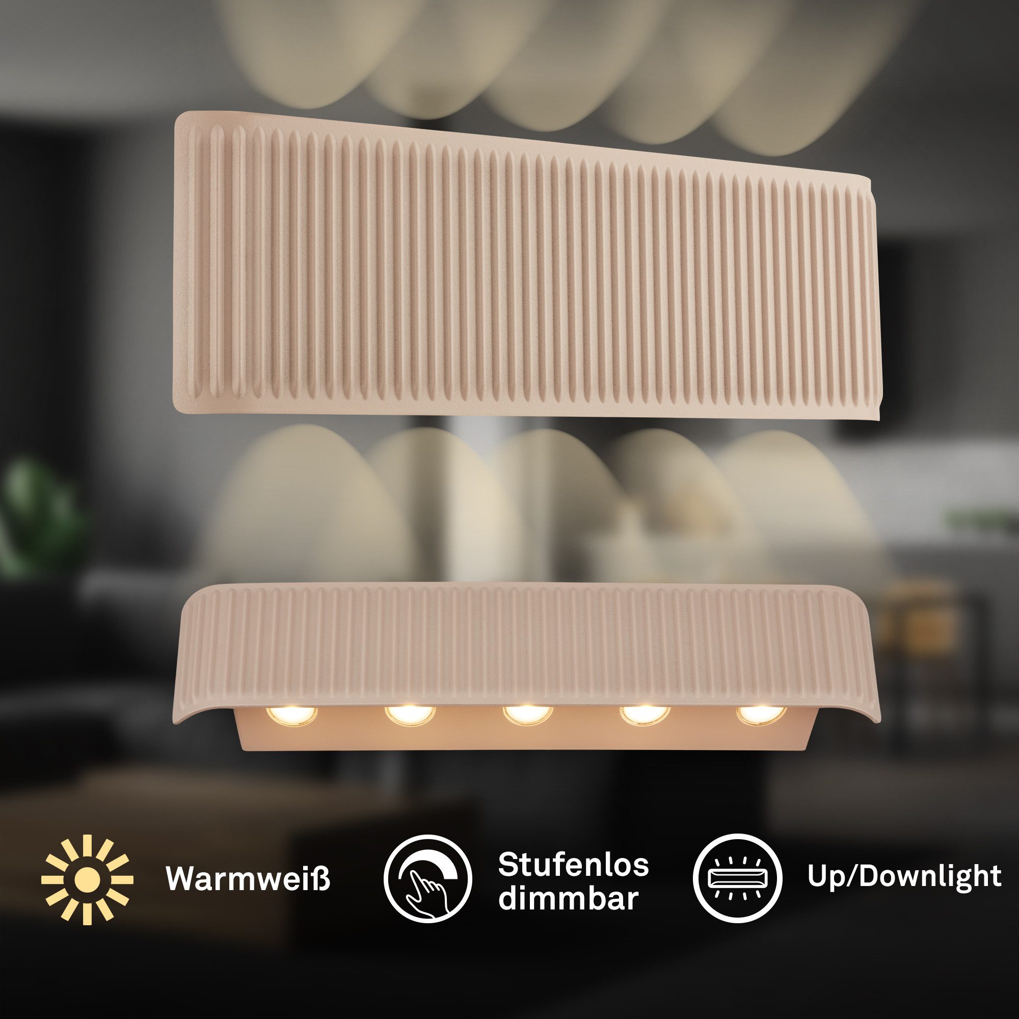 Briloner Leuchten LED Wandleuchte Wandlampe Akku USB-C Touch Dimmbar Up-/Downstrahler Linsenoptik, LED fest integriert, 2700K, 17,5/28,5x9x4,5 cm, Wohnzimmer, Flur, Schlafzimmer
