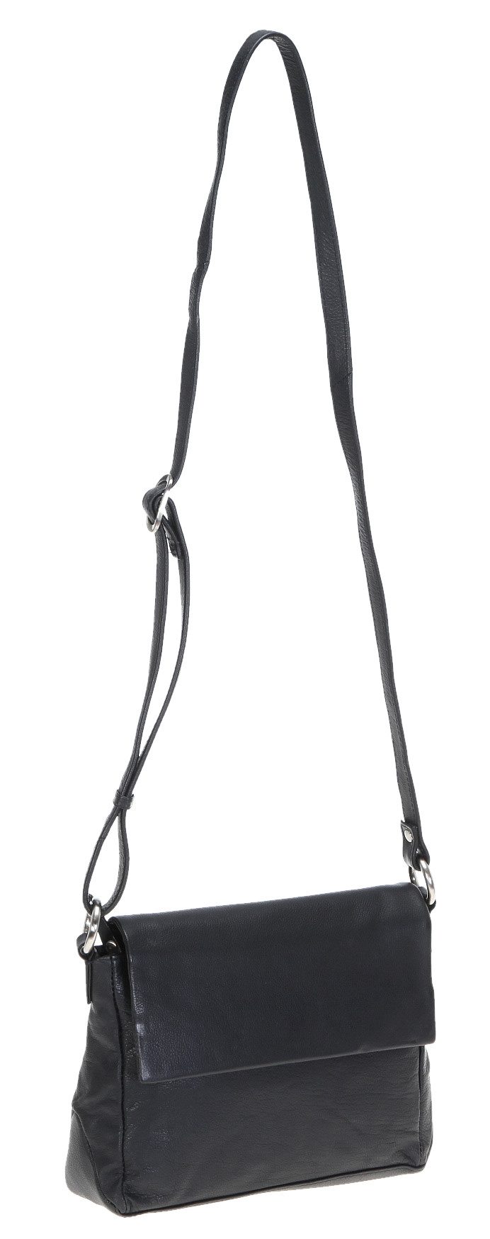 bagboom Handtasche Leder Schultertasche Umhängetasche Fancy, Umhängetasche Damen Frauen Unifarben Tasche Echtleder 5718 Schwarz