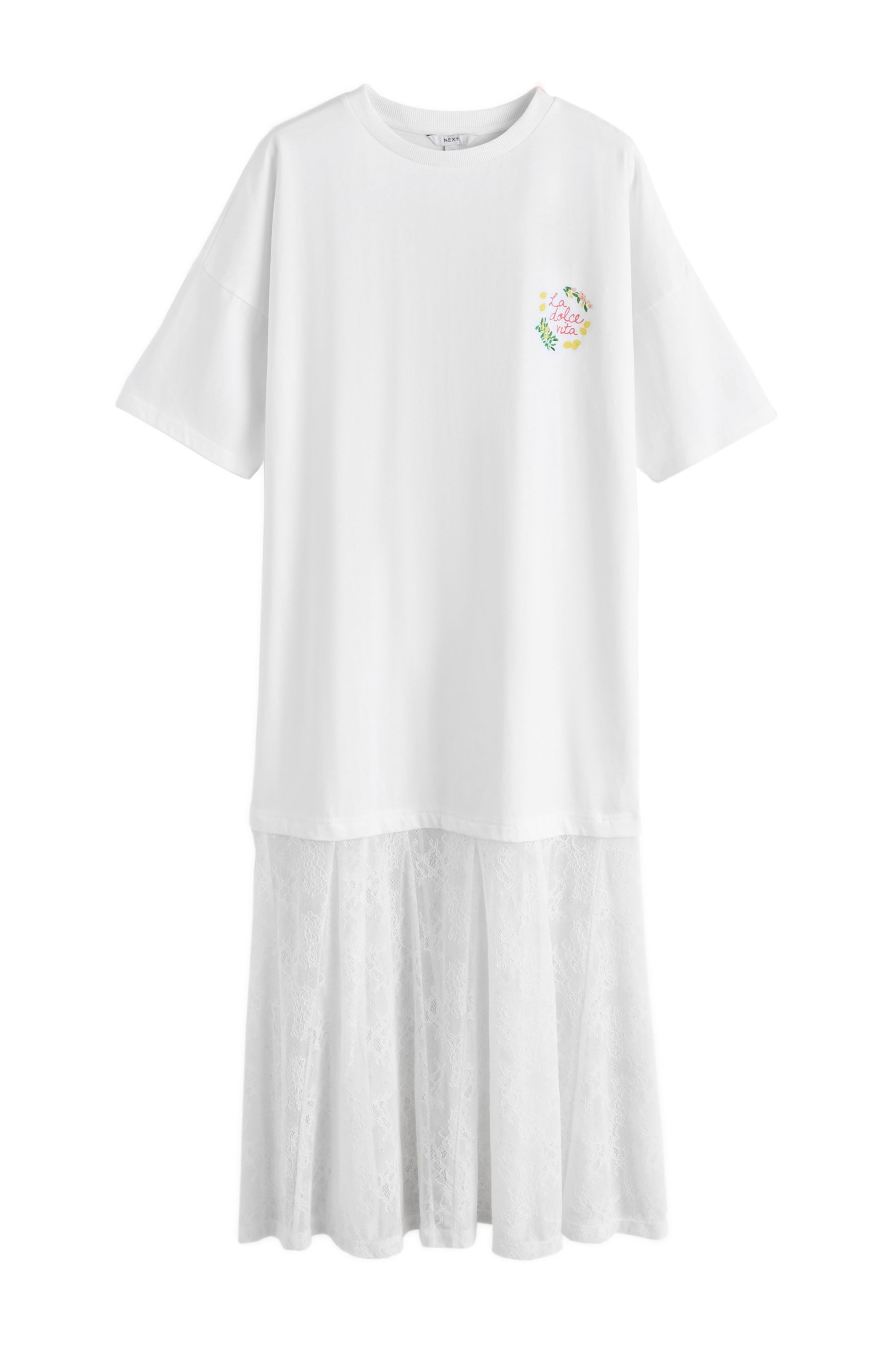 Midikleid 2-in-1-T-Shirt-Kleid mit Spitze in Midilänge