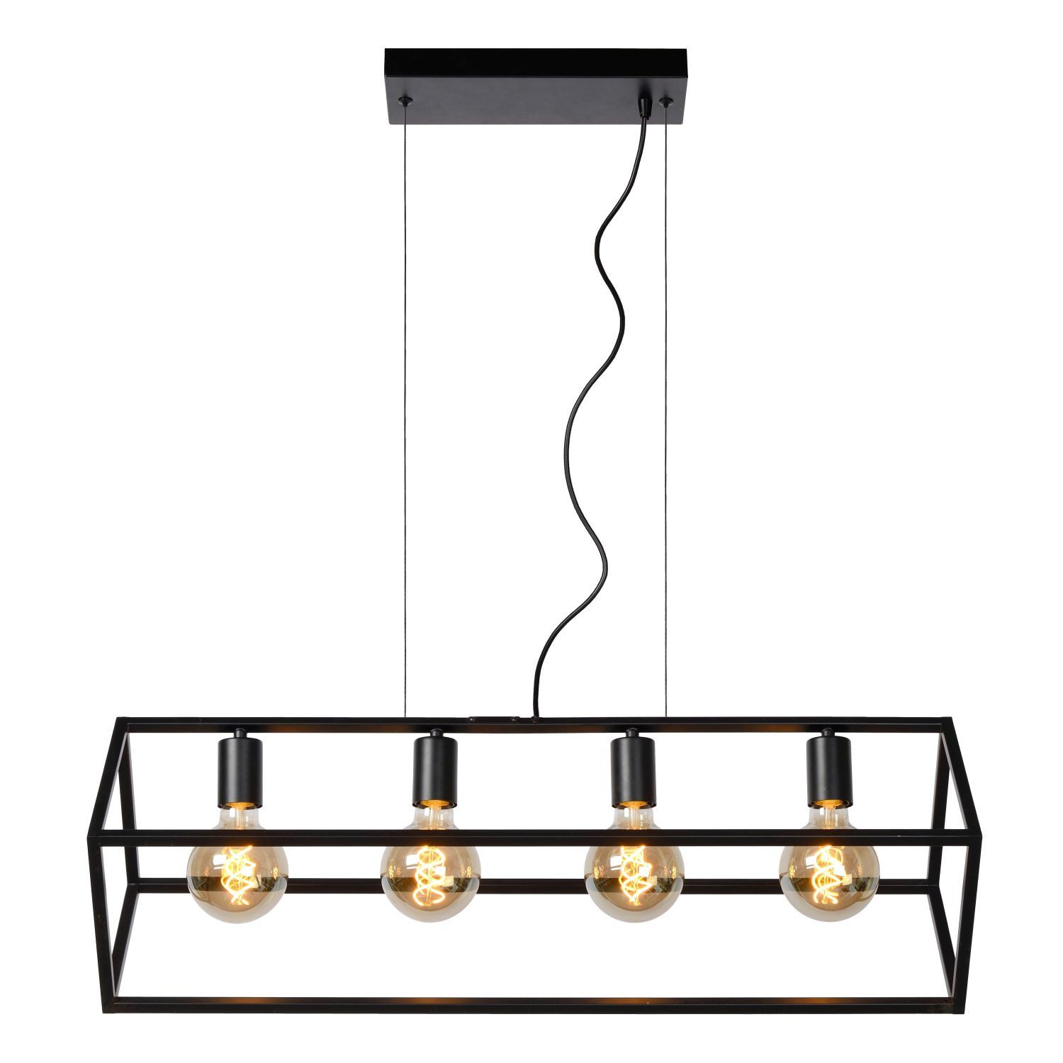 Licht-Erlebnisse Pendelleuchte NAVIR, ohne Leuchtmittel, Metall E27 H: max. 161 cm Schwarz 4-flammig länglich Retro