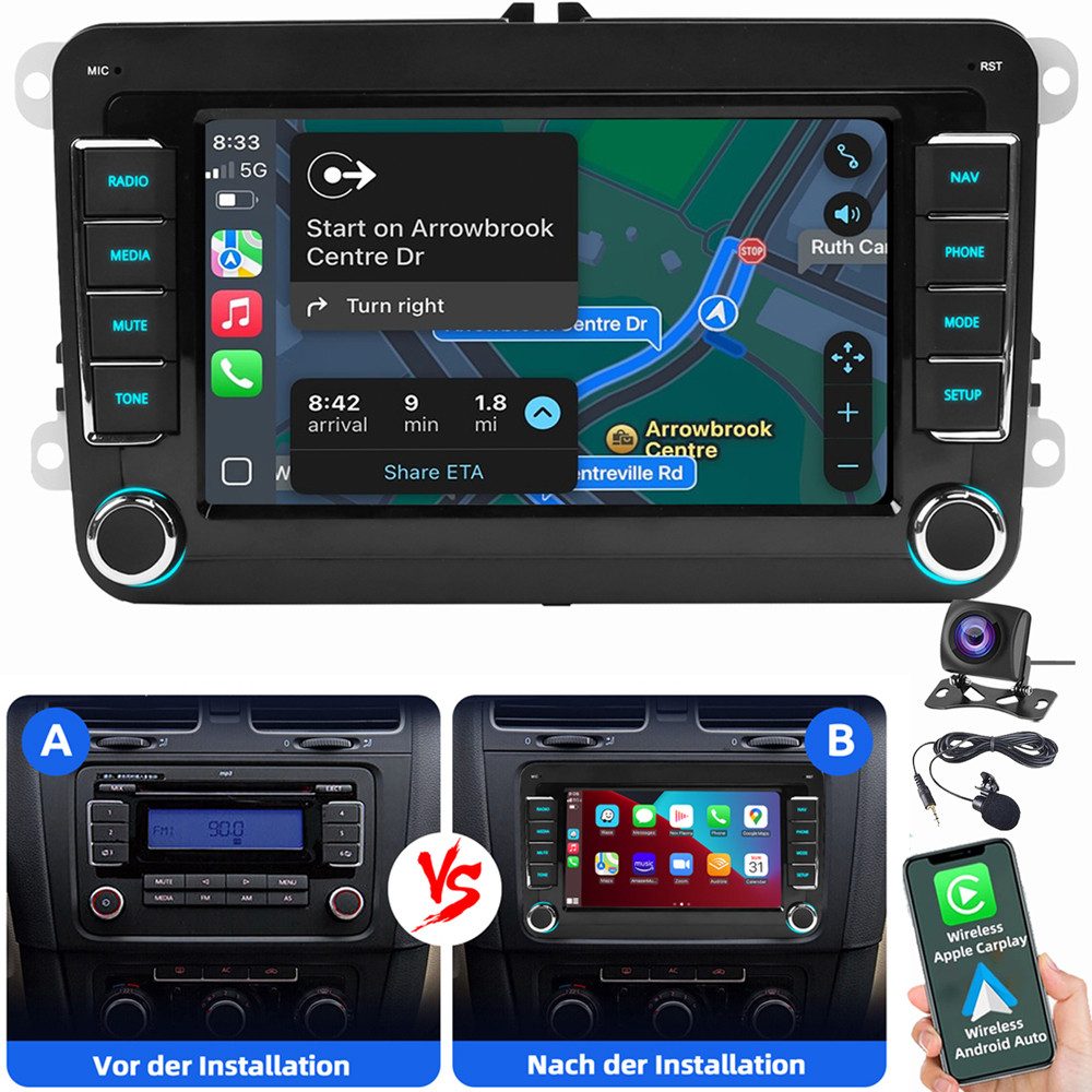 ESSGOO Für VW GOLF 5 6 Plus Touran Tiguan Caddy Passat Polo Carplay Autoradio (RDS, Digitalradio (DAB), FM, AM, Carplay Android Auto Blurtooth Navigationsgeräte)