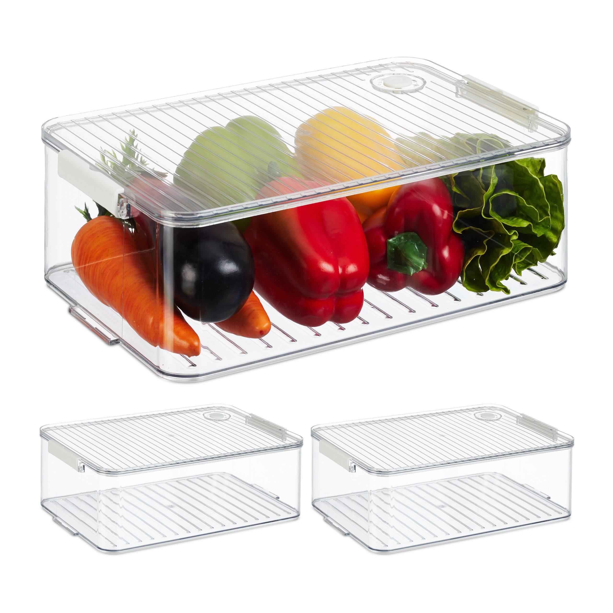 relaxdays Frischhaltedose Kühlschrank Organizer 3er Set, Kunststoff