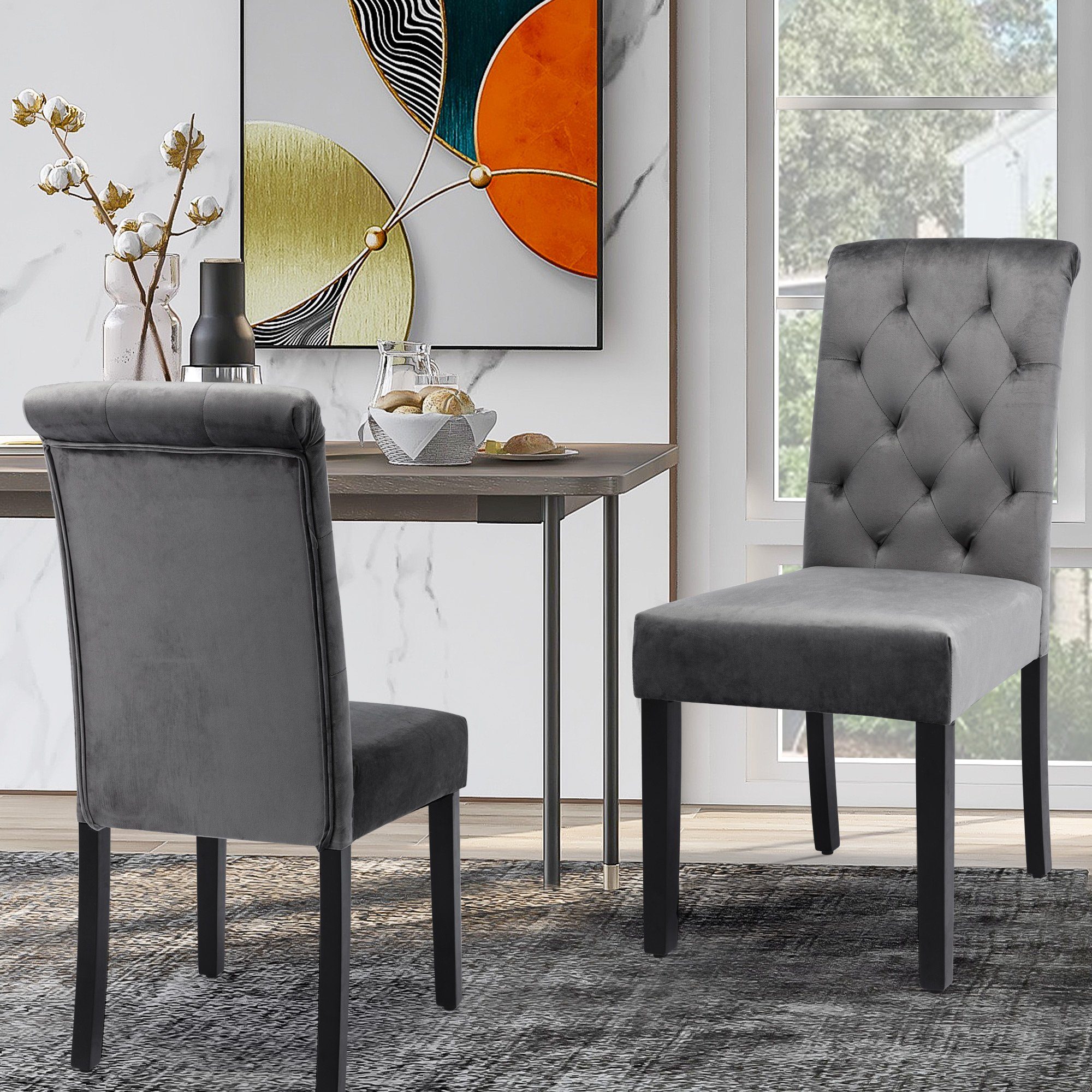 Flieks Esszimmerstuhl proper (Set), 2er Set Küchenstuhl Polsterstuhl mit Eiche Bein