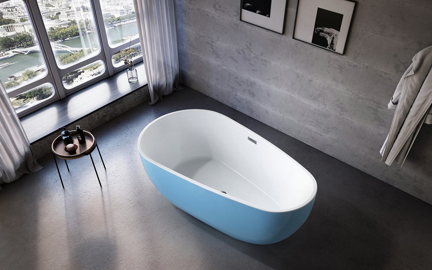 Thumbnail - JVmoebel Badewanne Wanne Standbadewanne Freistehende Badewanne Zeitgenössisch Blau Oval, (1-tlg), Made in Europa