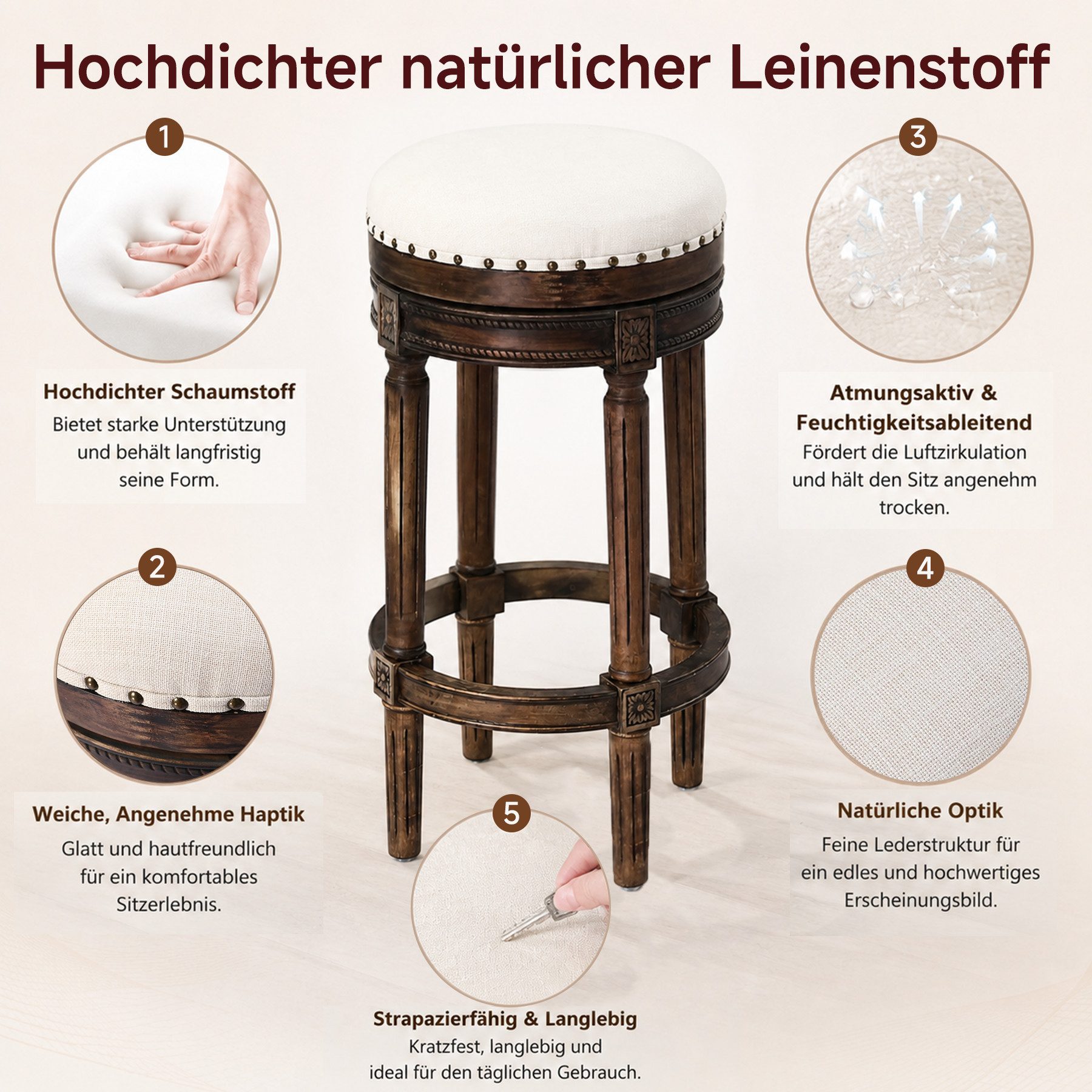 HomeMiYN Barhocker Barhocker Vintage Design, gepolsterter Sitz, bis 120 kg belastbar