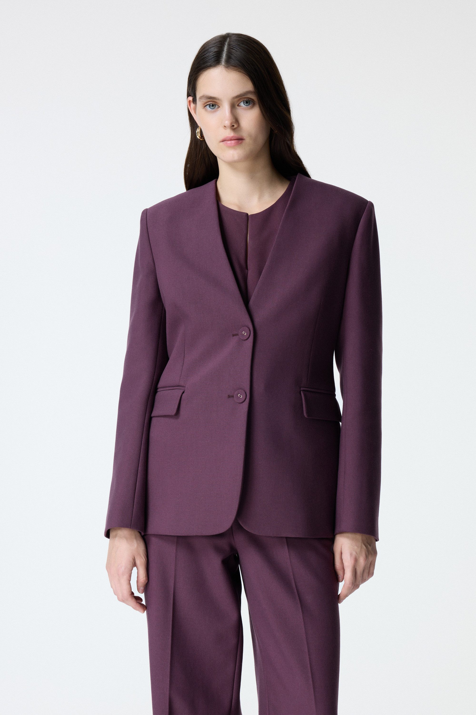 adL Kurzblazer Gabardinejacke mit V-Ausschnitt und Ein-Knopf-Verschluss