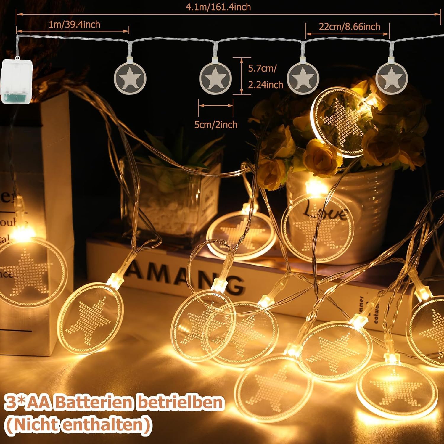 Vivitar Lichterkette Innenbereich dekorative Lichter 4,1 m 15 LED USB wiede günstig online kaufen