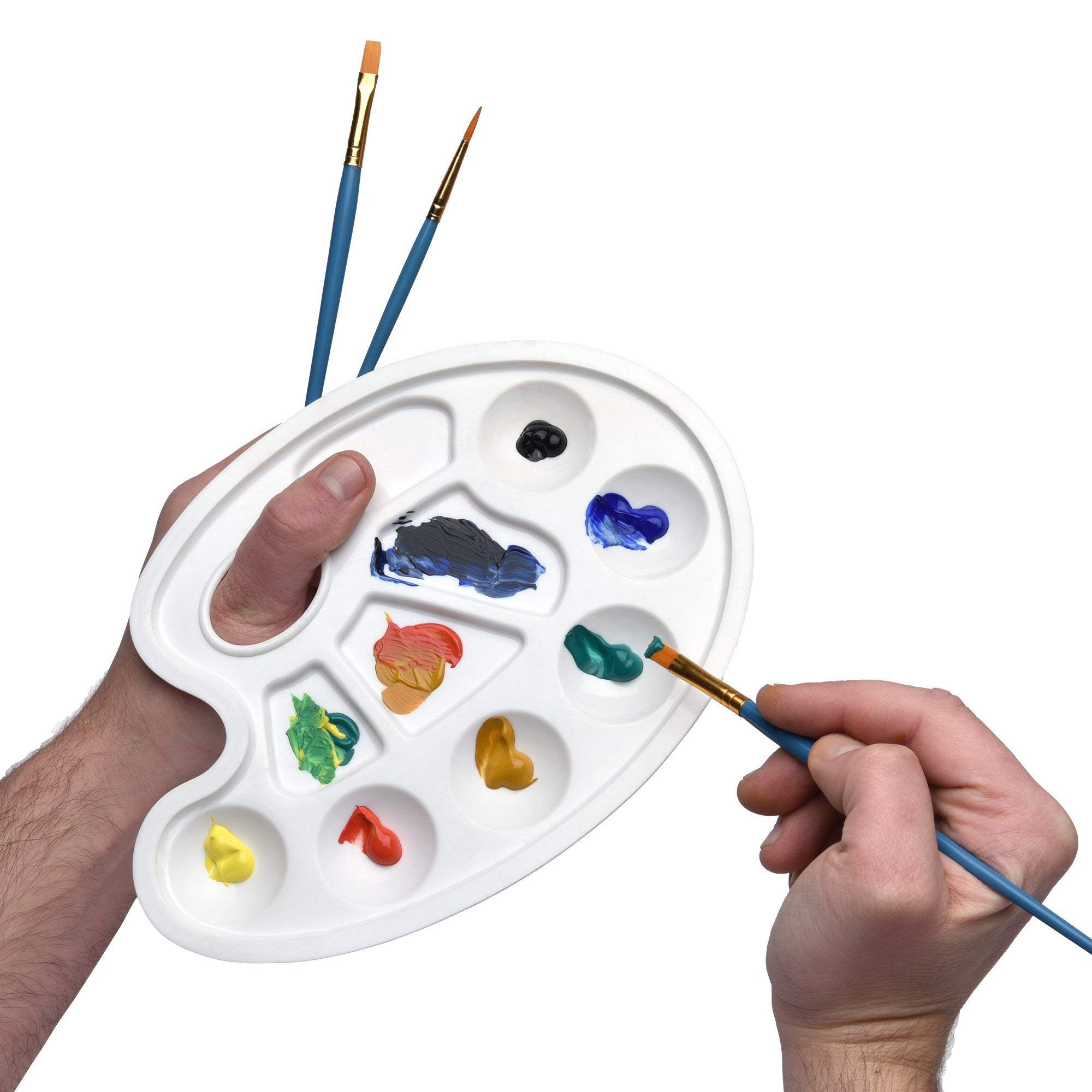 Artina Malpalette 5er Set Mischpaletten Farbmischpaletten mit Griffloch & 10 Farbmulden, Mal-Paletten für Acryl Wasserfarben & Öl Malerei 23,5cm x 17cm – Bild 4 von 5