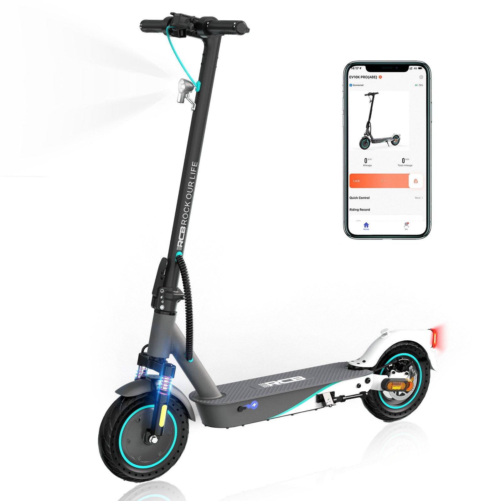 RCB TECH E-Scooter EV10KP mit Straßenzulassung (ABE), Komfortable Stoßdämpfung, APP, 400,00 W, 20,00 km/h, (1 tlg), mit Straßenzulassung