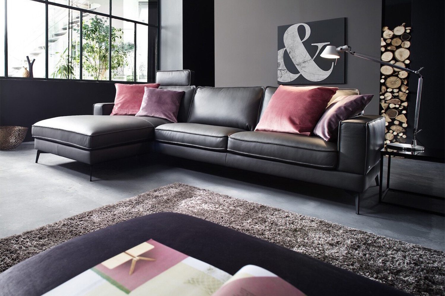 KAWOLA Ecksofa LUGA, Couch L-Form rechts oder links Leder, mit oder ohne Kopfstütze