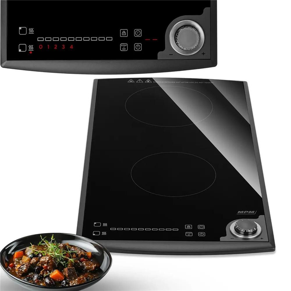 MPM Doppel-Induktionskochplatte MKE-24, 2 Kochzonen, Touchpanel, Timer, Tastensperre, STOP+GO, Signalton