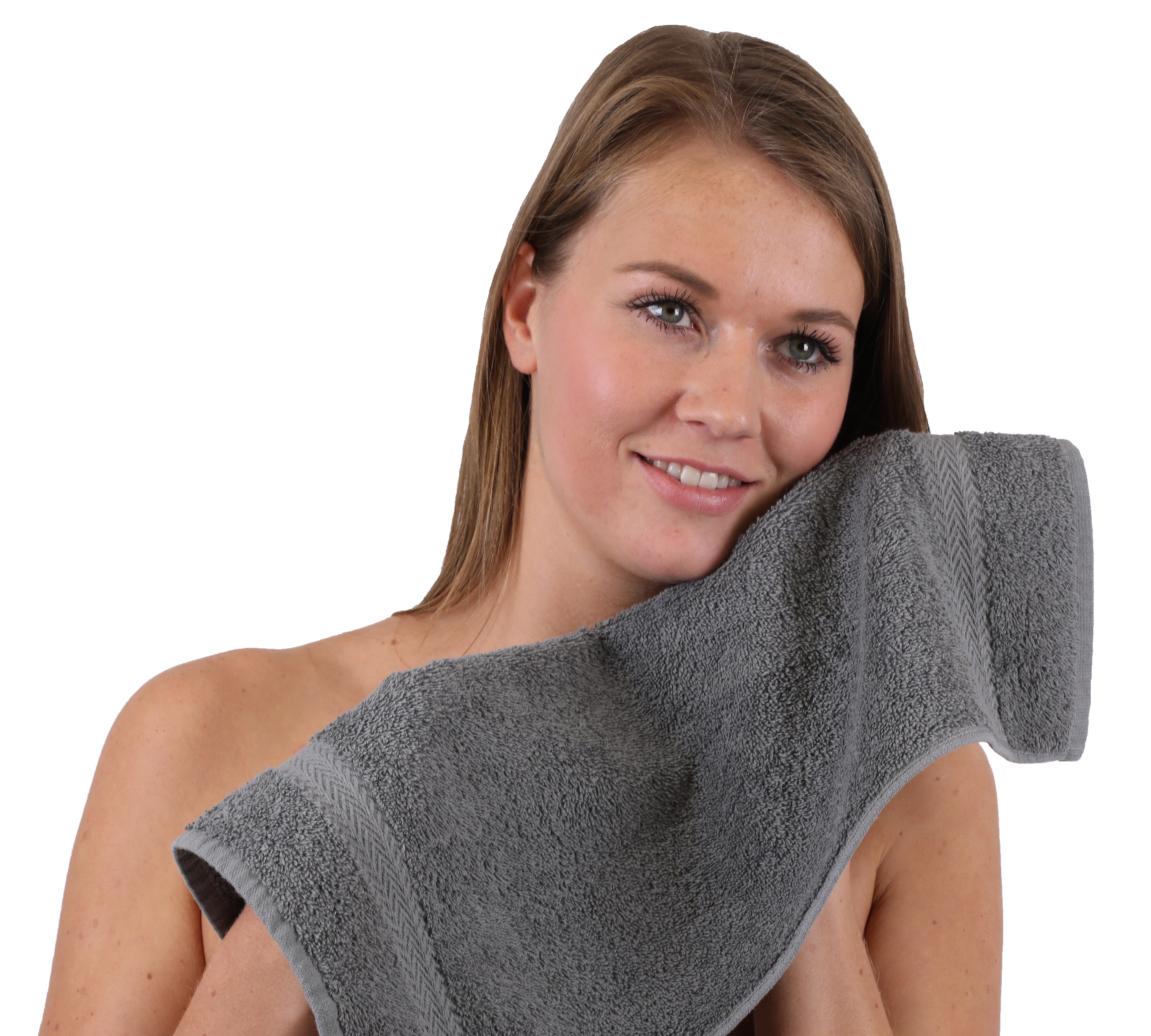 (10-tlg) Betz & Schwarz, Farbe 10-TLG. Set Handtuch-Set Handtuch 100% Anthrazit Premium Baumwolle,