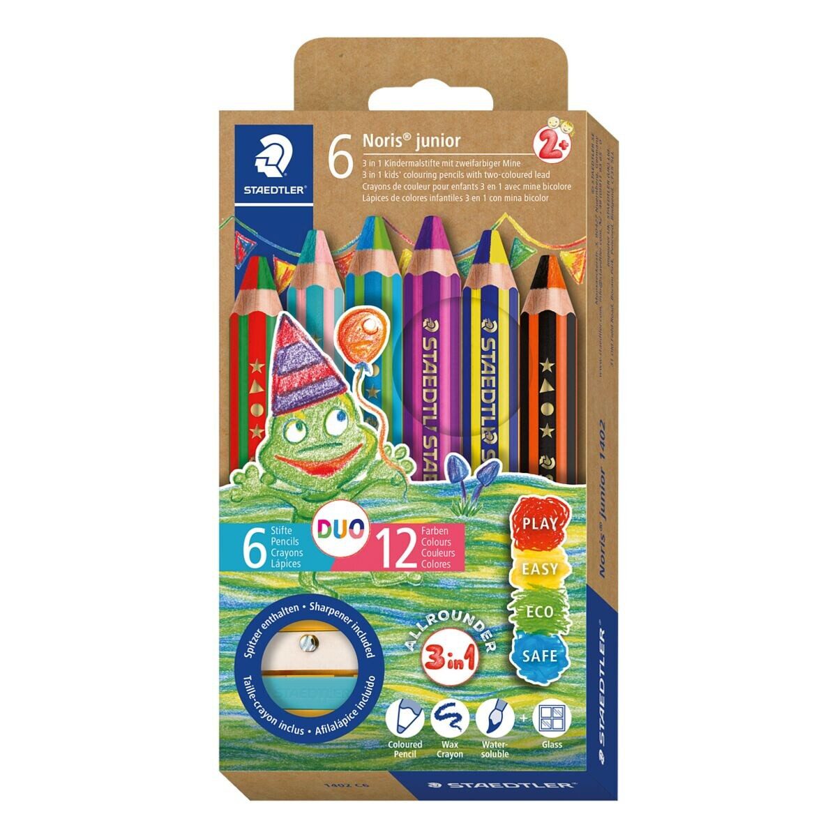 STAEDTLER Buntstift Noris® junior Duo, (6-tlg), Doppelfarbmine, Bunt- / Waschs- und Aquarellmalstift