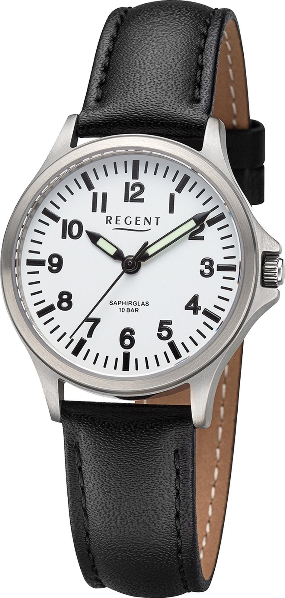 Damen Regent Analog, extra Regent groß Damen Quarzuhr rund, Armbanduhr Lederarmband (ca. Armbanduhr 32mm),
