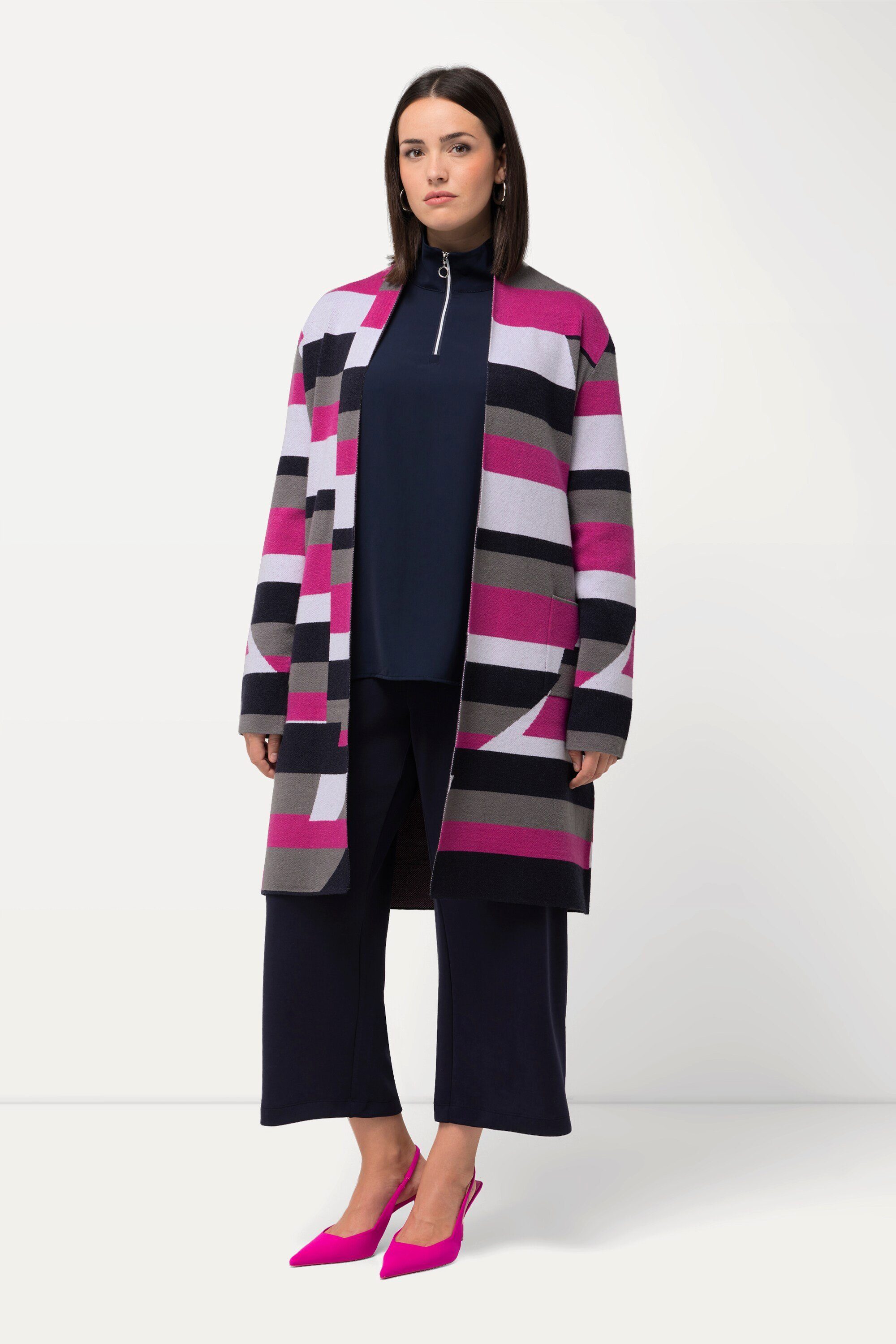 Strickjacke Strickjacke Jacquard offene Form Kelchkragen