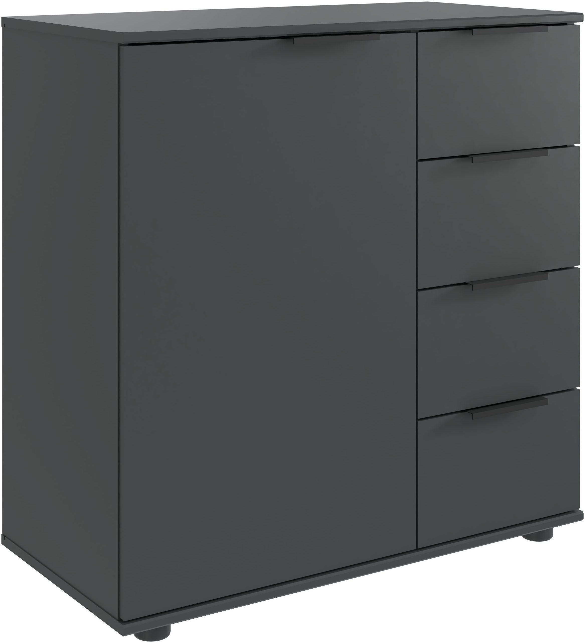Wimex Kombikommode Tilburg, 81x43x83cm, Made in Germany, mit schwarzen Metallgriffen, Stauraum hinter 1 Tür und in 4 Schubladen