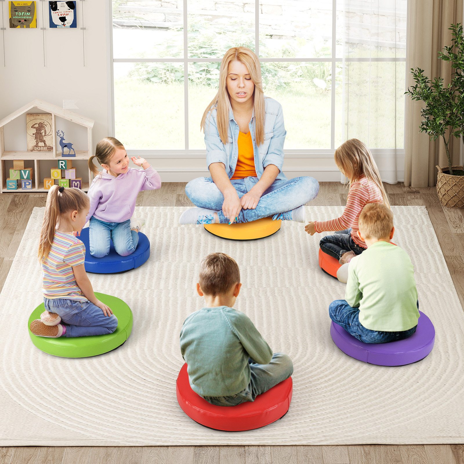 COSTWAY Bodenkissen, Kinder Sitzkissen rund mit günstig online kaufen