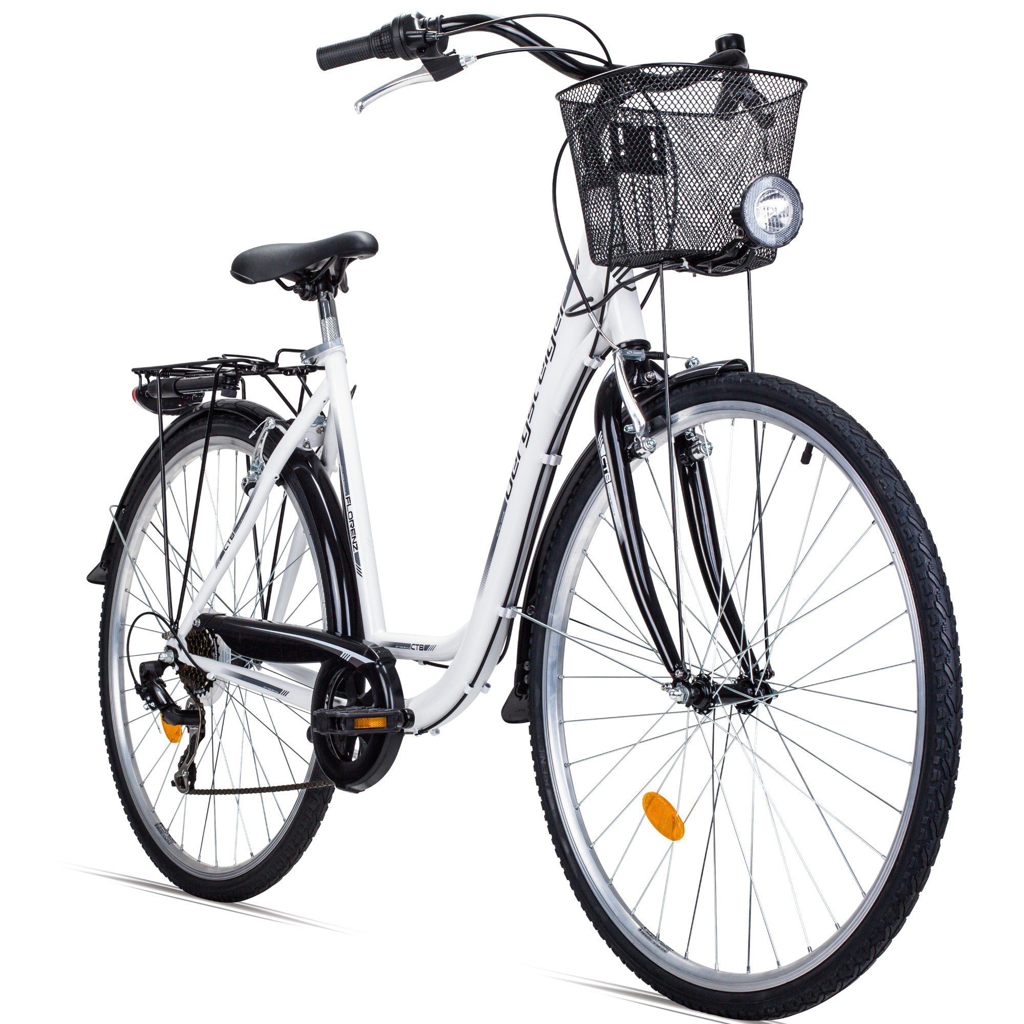 Cityrad Florenz 28 Zoll Damenfahrrad mit Korb, Beleuchtung, ab 160 cm
