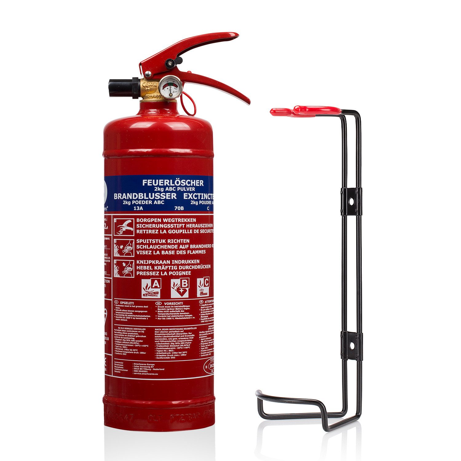 smartwares Pulver-Feuerlöscher 10.014.68 BB2, Dauerdruck, 2 kg – für ABC Brände