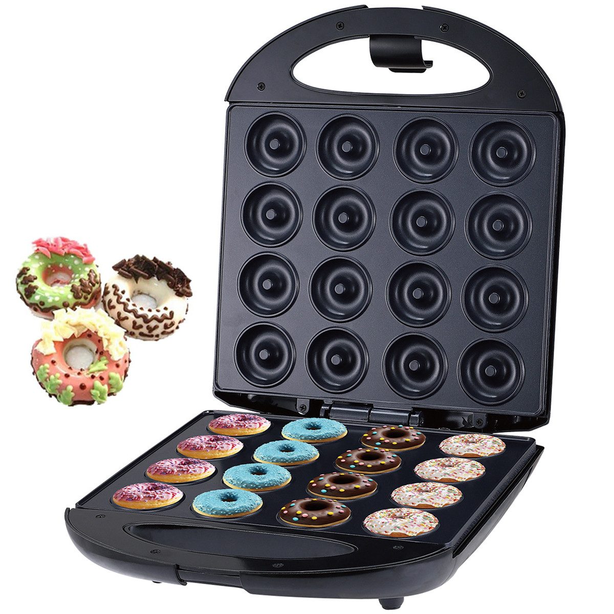 SOKANY Вафельниця для пончиків 5cm Mini-Donut-Maker für 16 Donuts, Antihaftbeschichtung, 1400 W, Automatische Temperaturregelung, BPA-frei