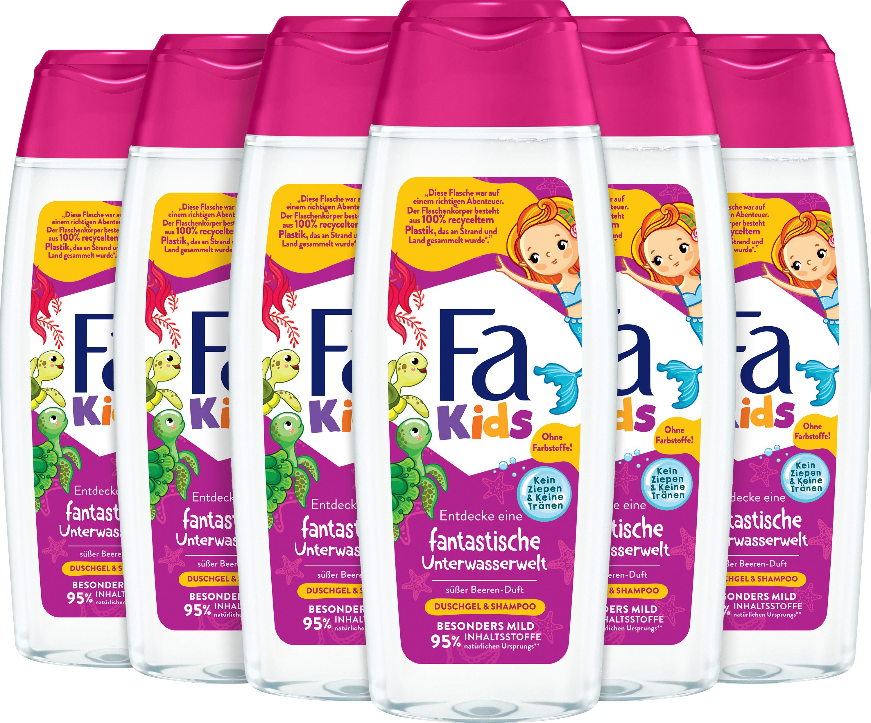 FA Duschgel Kids fantastische Unterwasserwelt süßer Beeren-Duft, 6x 250 ml, Vegan, Social Plastic