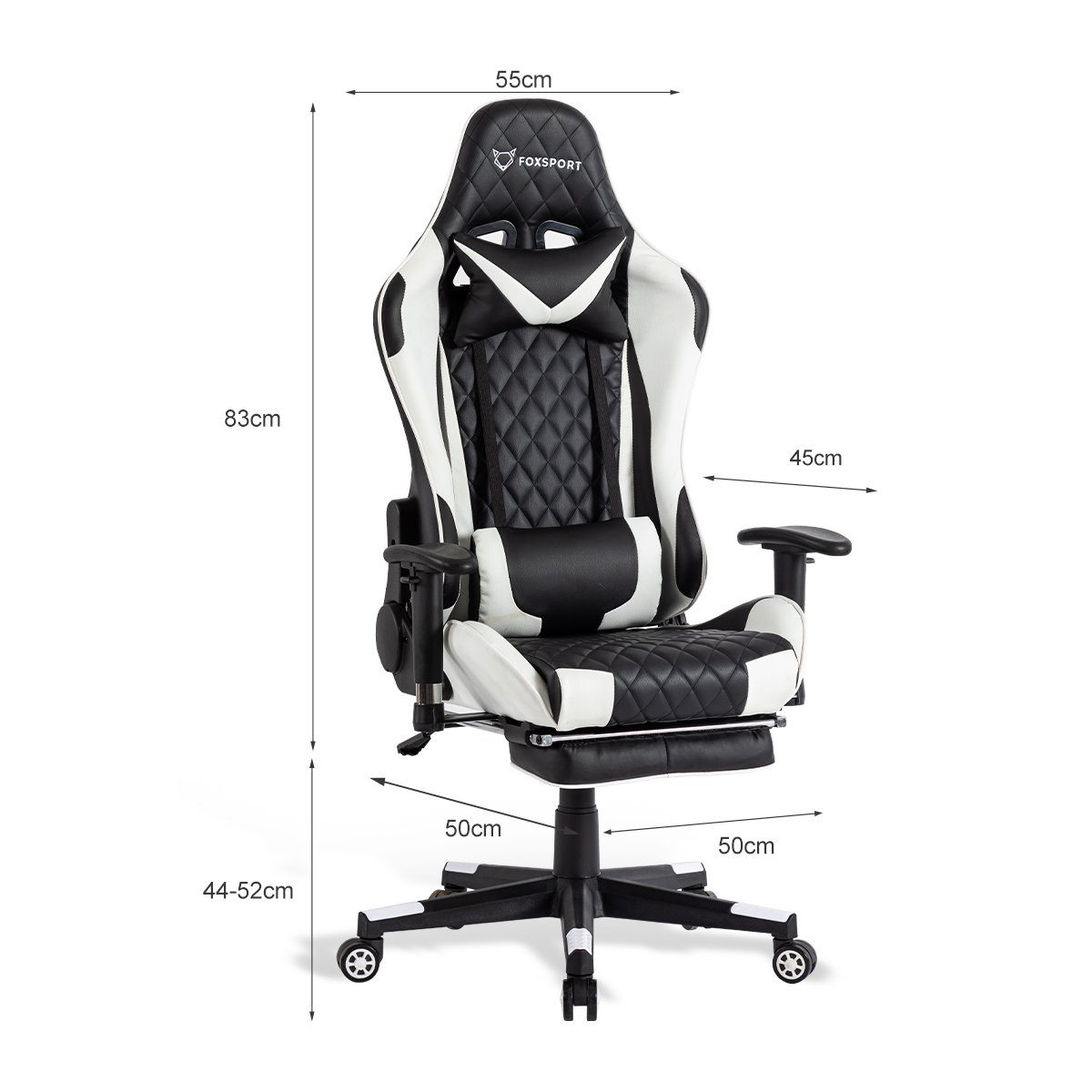 weiß FOXSPORT Ergonomischer Stuhl Gaming-Stuhl mit Gaming Fußstütze