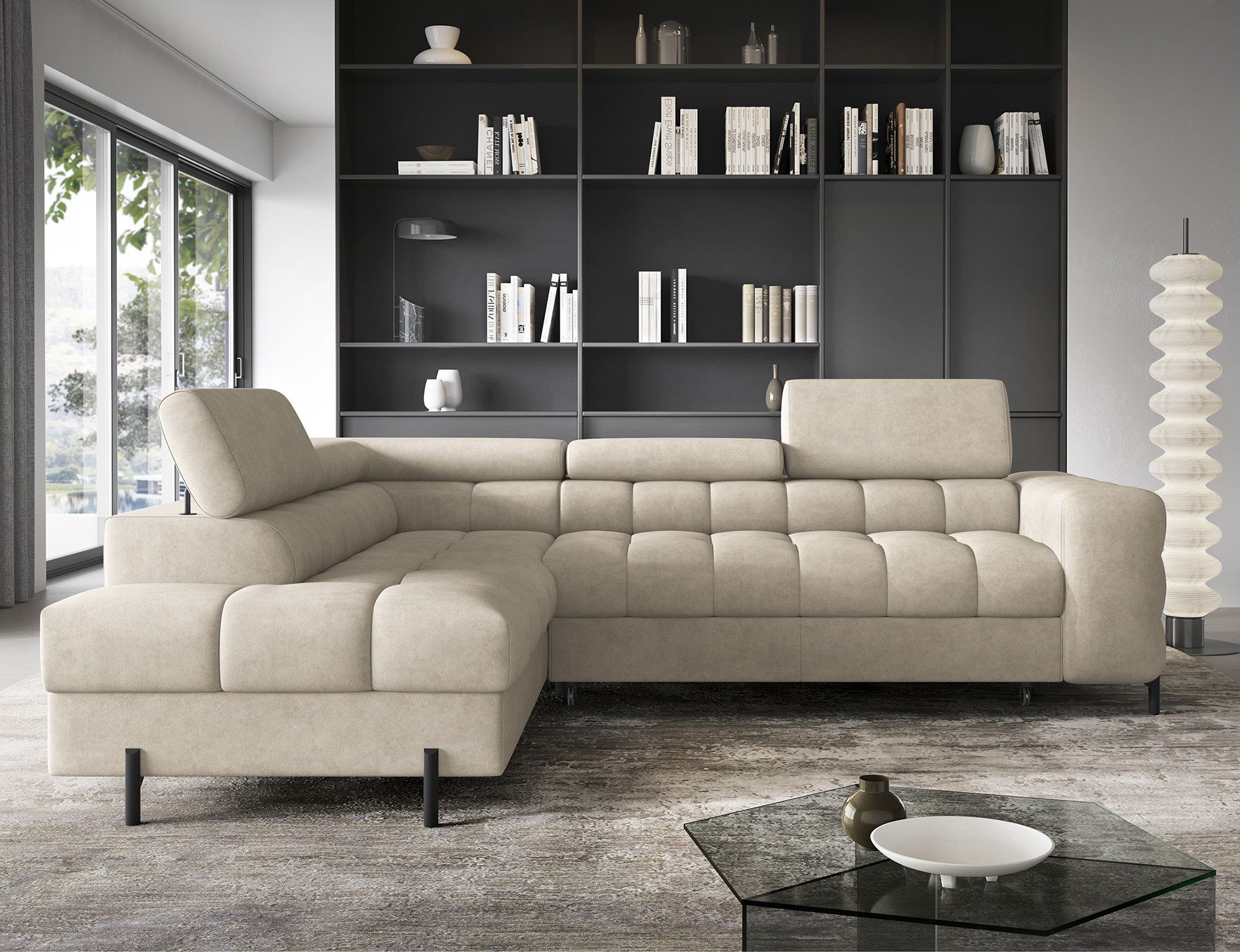 MOEBLO Ecksofa Ferrucio, modernes Schlafsofa mit Bettkasten & verstellbaren Kopfstützen, Wohnlandschaft mit Schlaffunktion, Eckcouch Wohnlandschaft Sofa mit Ottomane Eckgarnitur Polsterecke, (BxHxT):276 x 72–93 x 200 cm