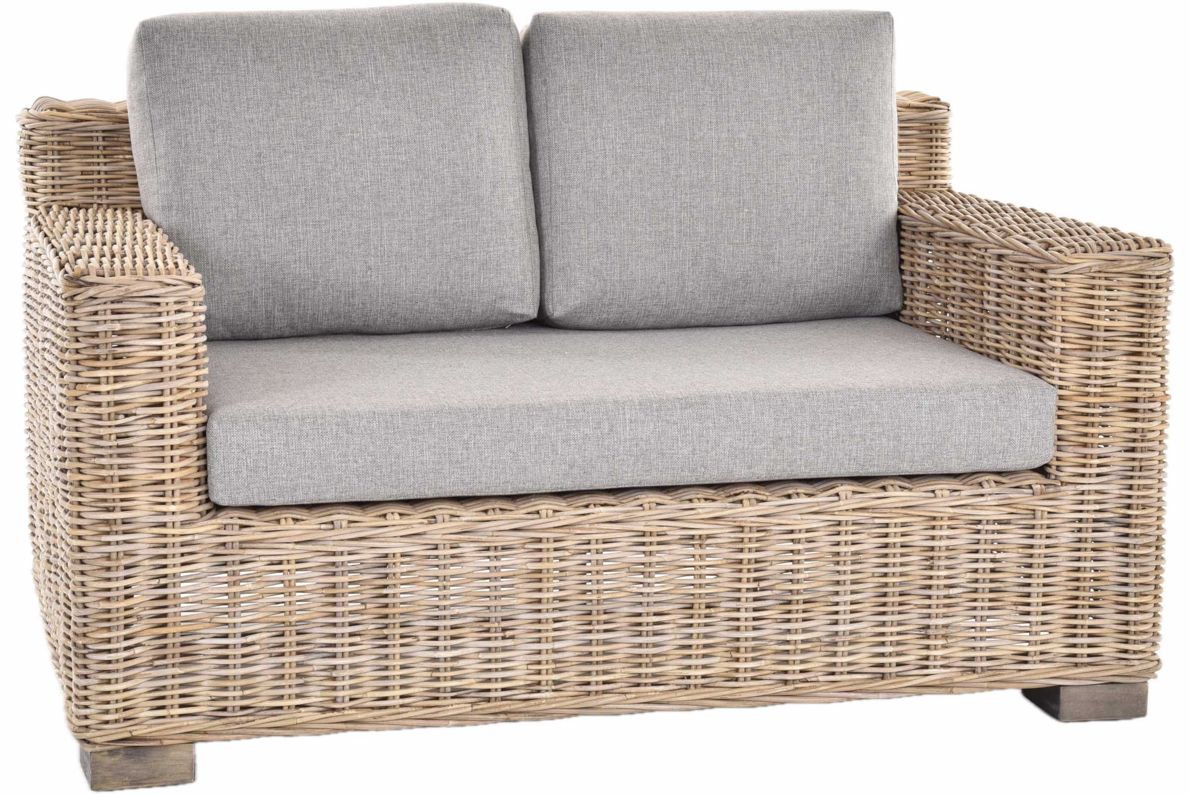 Krines Home Loungesofa Modernes Wohnzimmer Rattan-Sofa 2-Sitzer kubisch Natur inkl. Polster, Liegesofa Wohnzimmer Couch Rattansofa Sofa