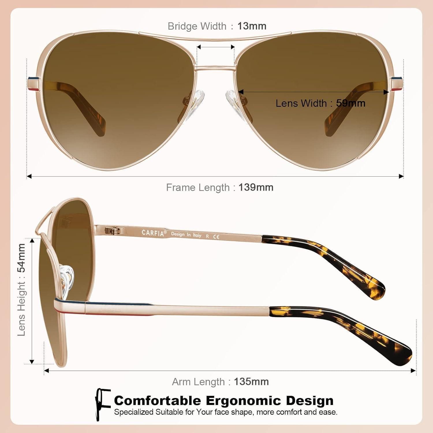 LuxusKollektion Pilotenbrille Pilotenbrille Damen Polarisierte UV Schutz Ledertasche C1 Linsen braun