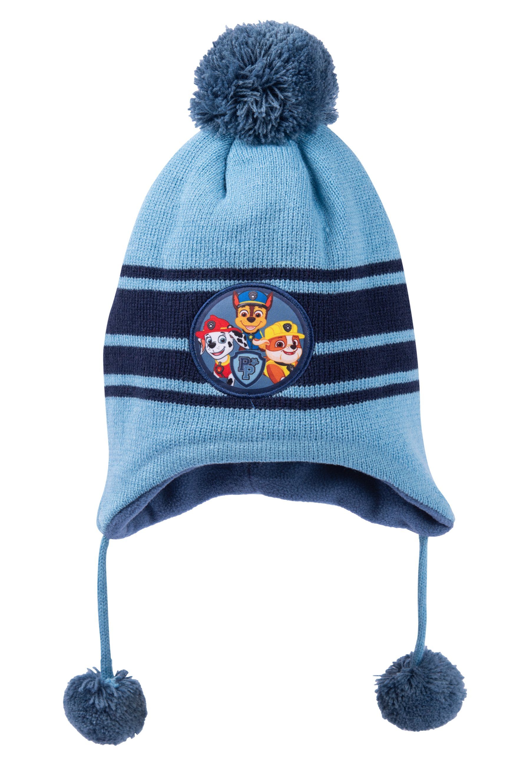 United Labels® Strickmütze Paw Patrol gestreift und mit Bommeln & Patch - Boys