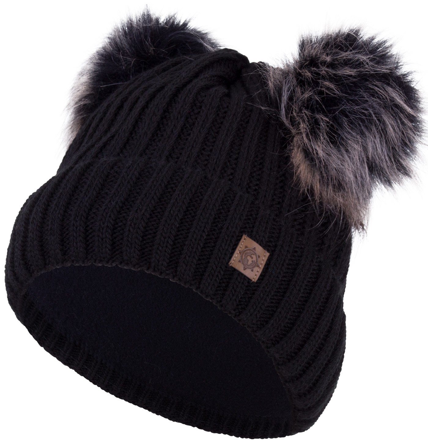 schwarz (1-St) Beanie Bommelmütze Kinder Wintermütze compagno Mädchen Strickmütze Kindermütze Mütze