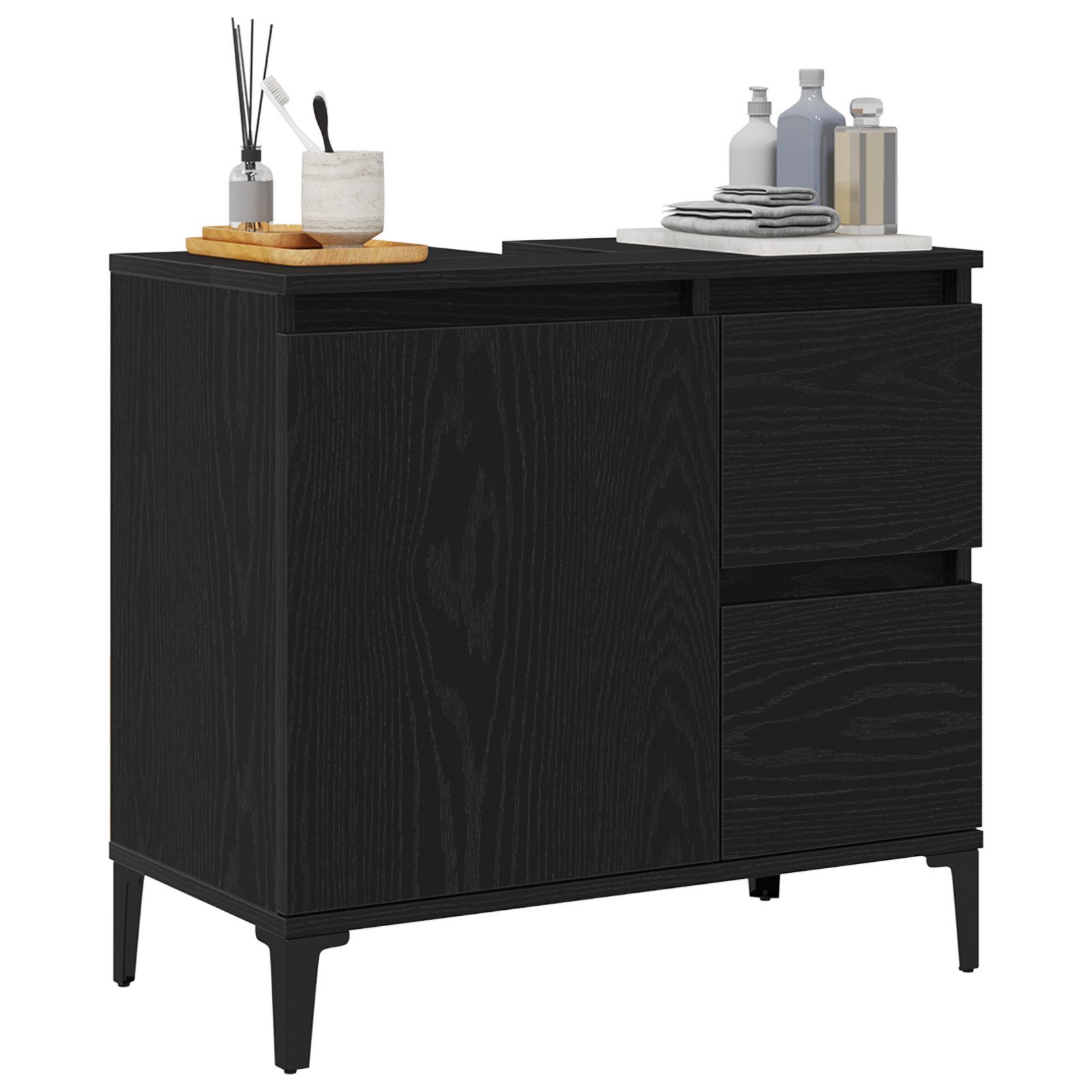 vidaXL Badezimmerspiegelschrank Waschbeckenschrank Schwarz Eiche 65x33x60 günstig online kaufen