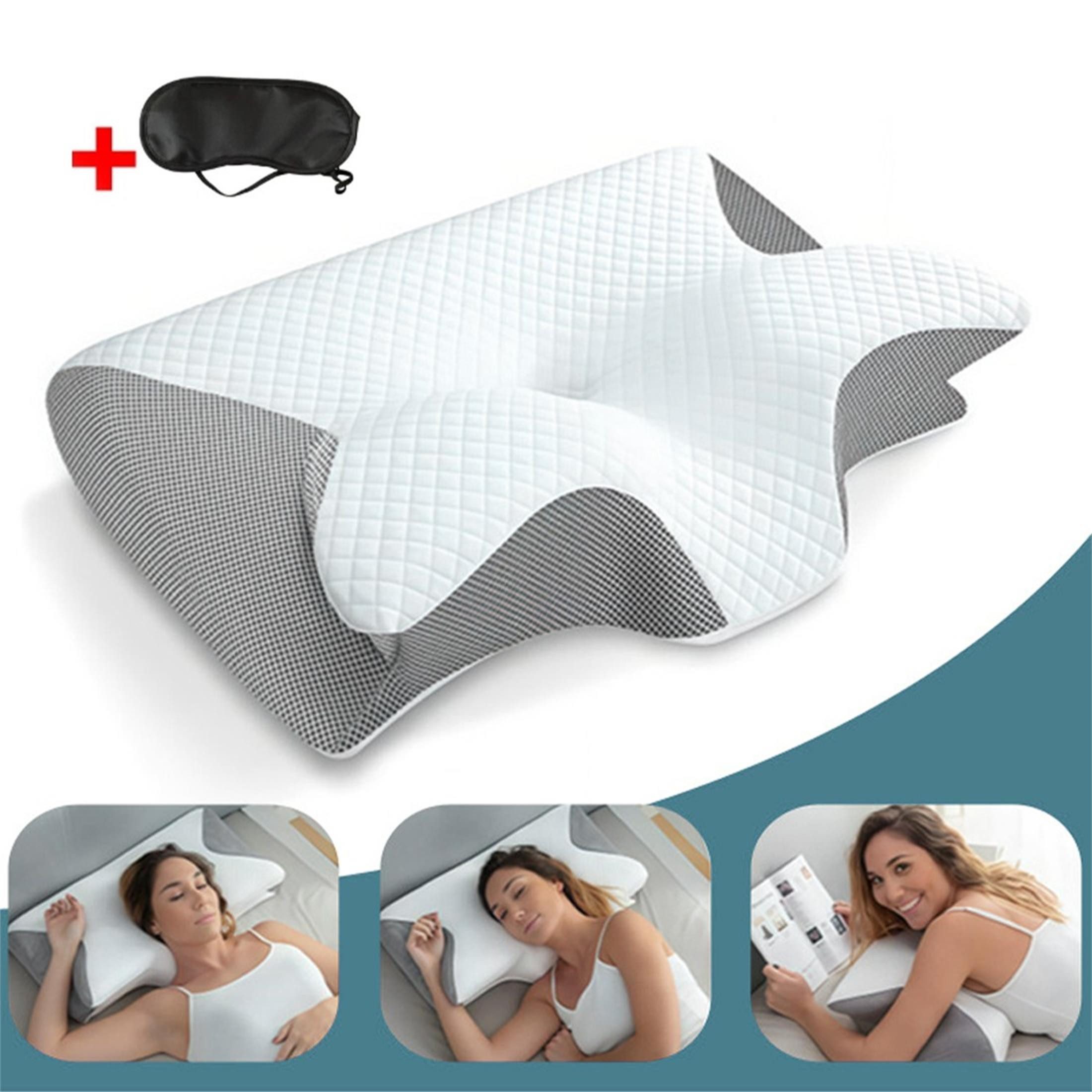 Luckice Therapiekissen Nacken-Therapiekissen Memory-Schaum, orthopädisch, ergonomisch, Schmetterlingsform, 60x35 cm, Hellgrau