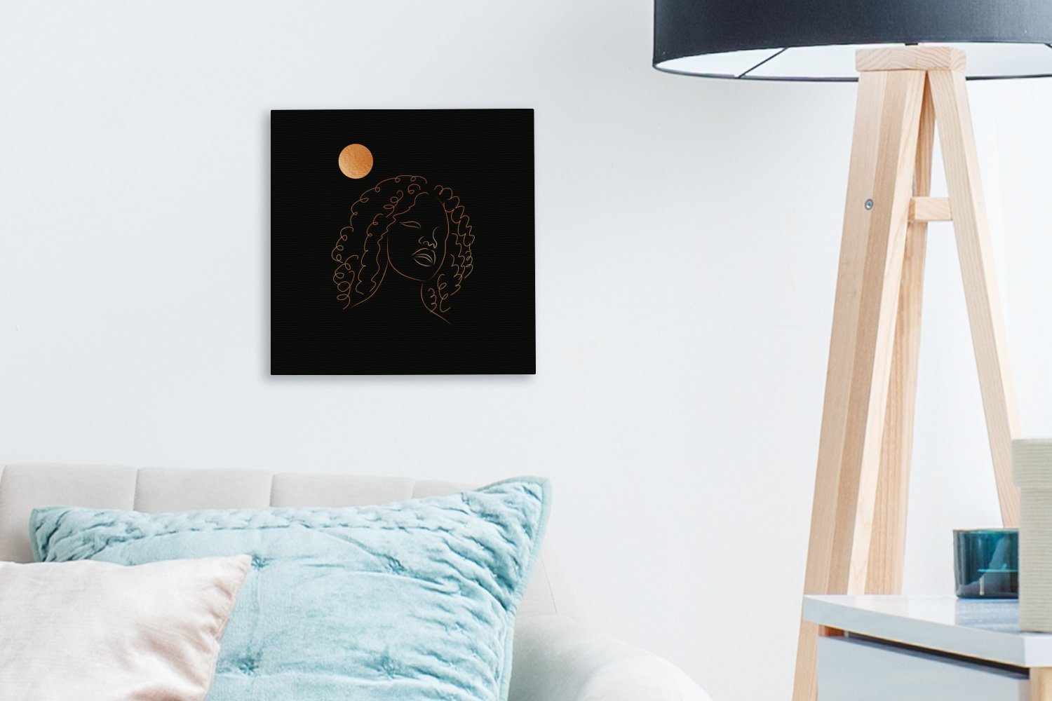 Wohnzimmer Strichzeichnung - Gold, Mond Bilder - Leinwand St), für Schlafzimmer - Frau (1 Leinwandbild OneMillionCanvasses®