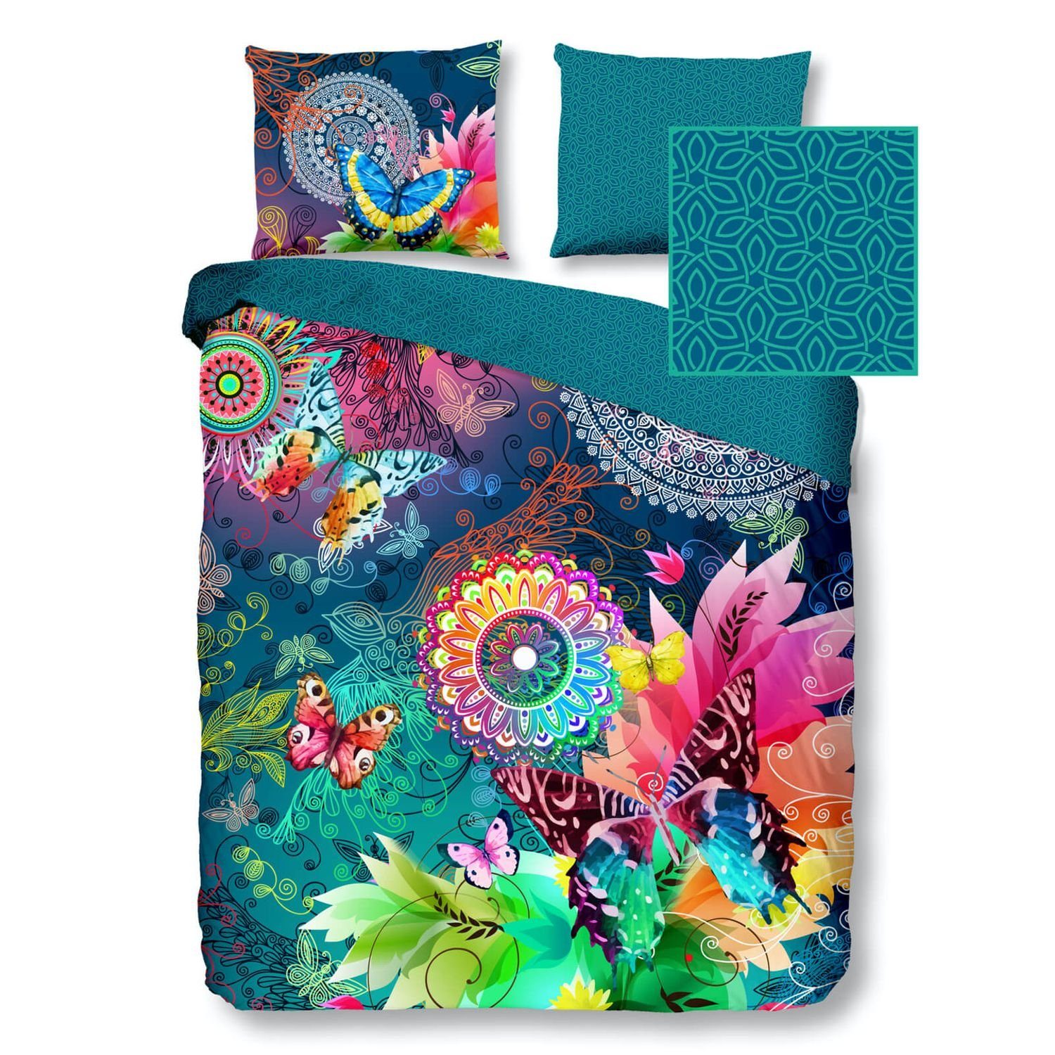 hip Bettwäsche Parada Bunt, Satin, 2 teilig, Blumen, Blüten, Schmetterlinge, Ornamente