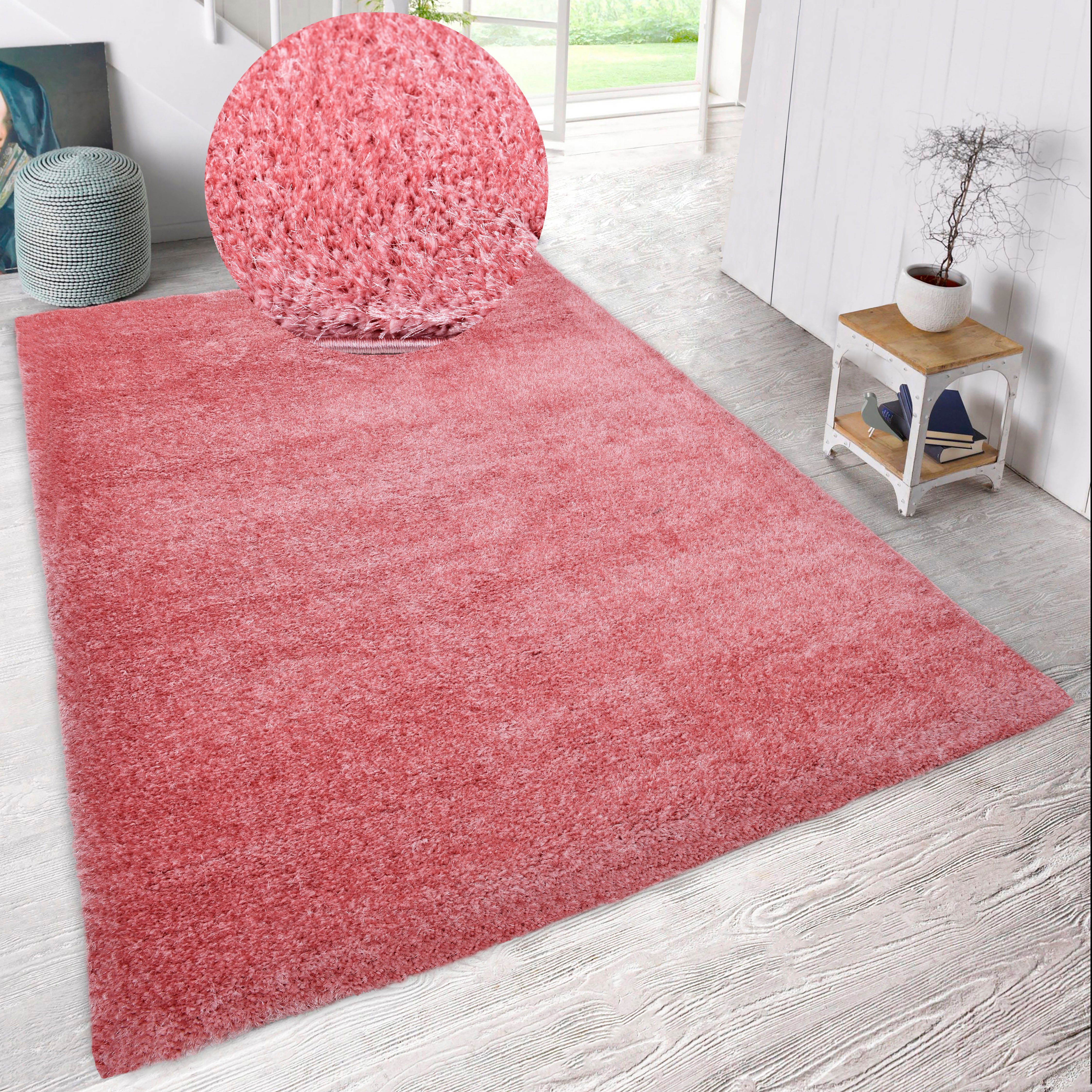 Hochflor-Teppich Malin, Home rosa mm, Shaggy in affaire, weich leicht einfarbig, rechteckig, 43 besonders glänzend, Uni-Farben, Höhe