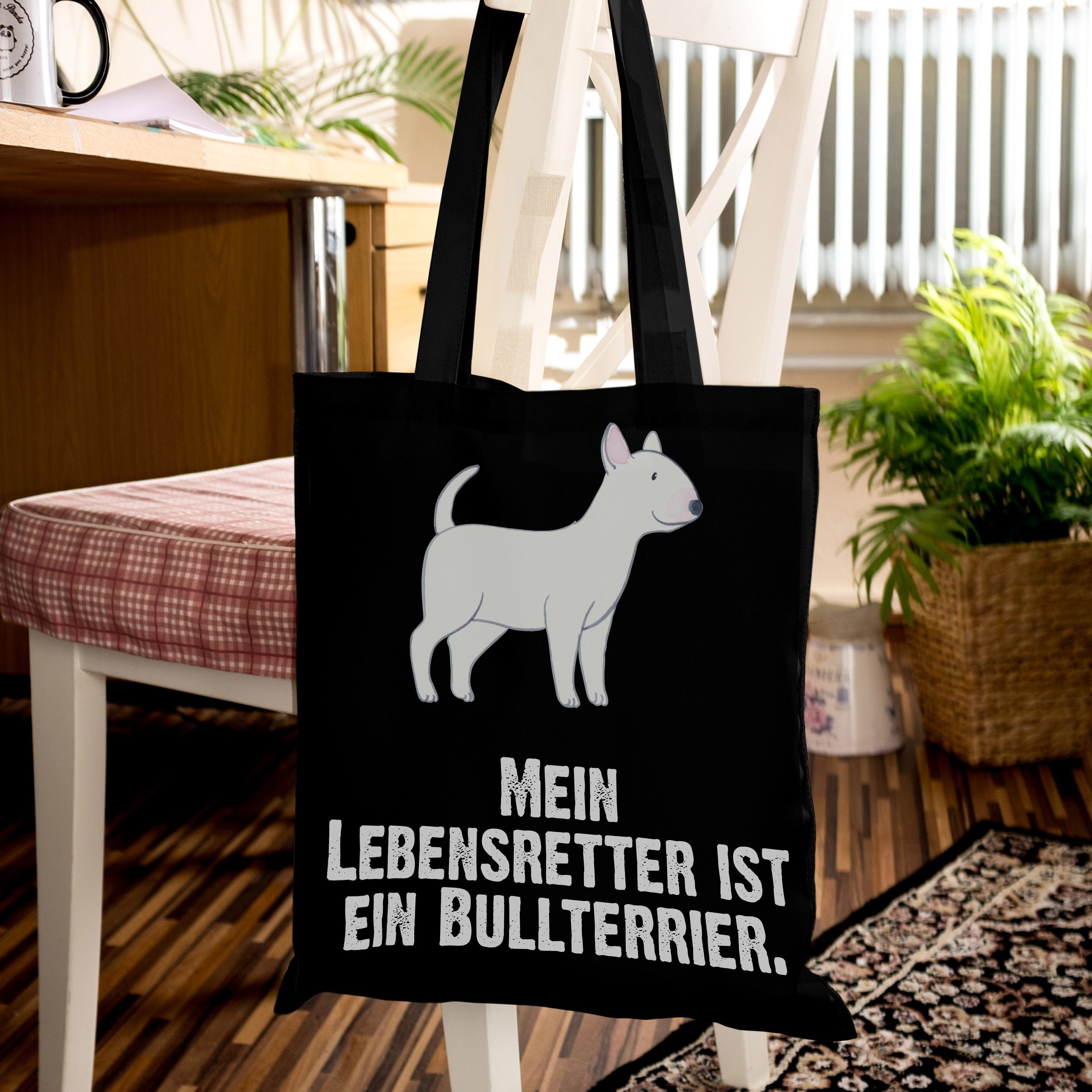 - Lebensretter & Panda Stoffbeutel, Geschenk, Mr. Schenken, - (1-tlg) Bullterrier Mrs. Tragetasche Schwarz