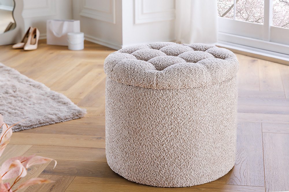 riess-ambiente Sitzhocker MODERN BAROCK 50cm champagner · Aufbewahrungskorb mit Bouclé-Bezug (Einzelartikel, 1 St), zylinderförmig · rund · abnehmbarer Deckel · mit Stauraum · Wohnzimmer