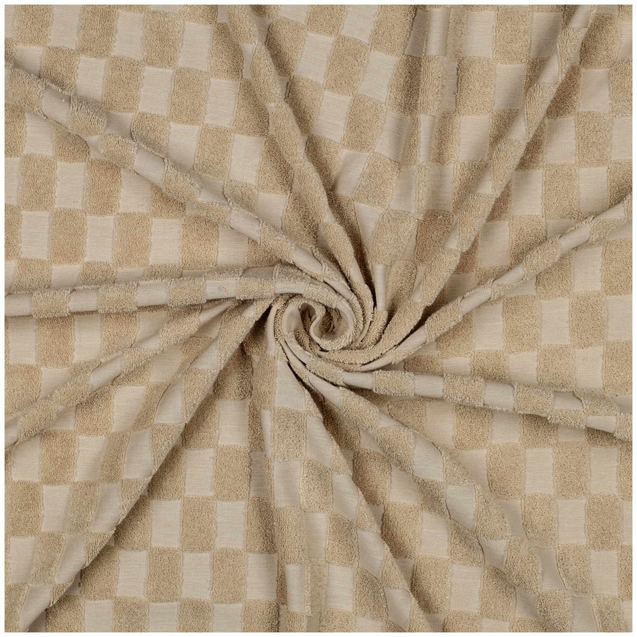 maDDma Stoff Jacquard-Frottee Karomuster ab 0,5m x 155cm uni Baumwolle Frottee, beige