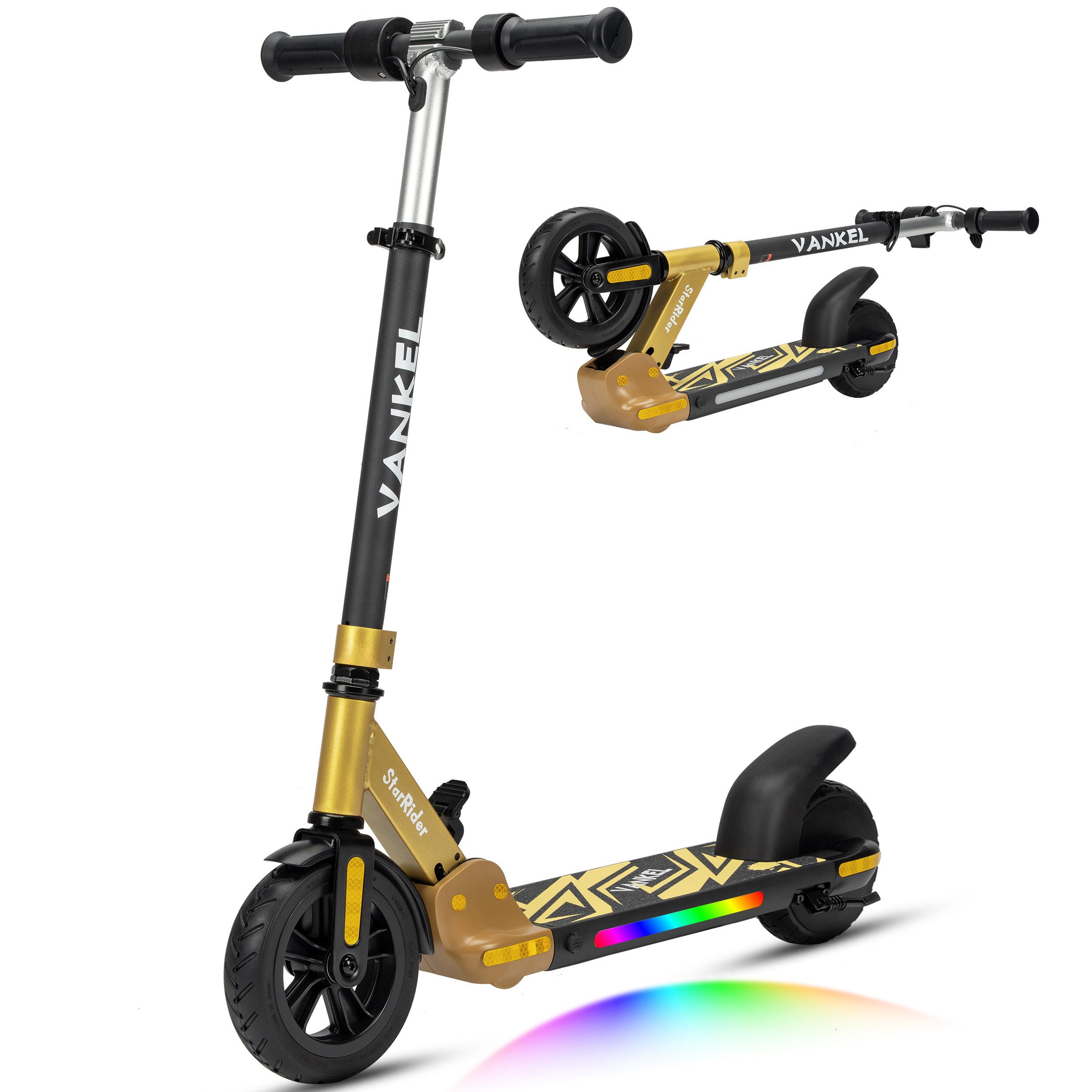 Vankel E-Scooter Faltbarer E-Scooter für Kinder ab 6 Jahren, bis 14 km/h, 150 W, (faltbar, für Jungen und Mädchen, max. 50kg, Aluminiumrahmen), 6,5 kg leicht, höhenverstellbar für ca. 110–160 cm