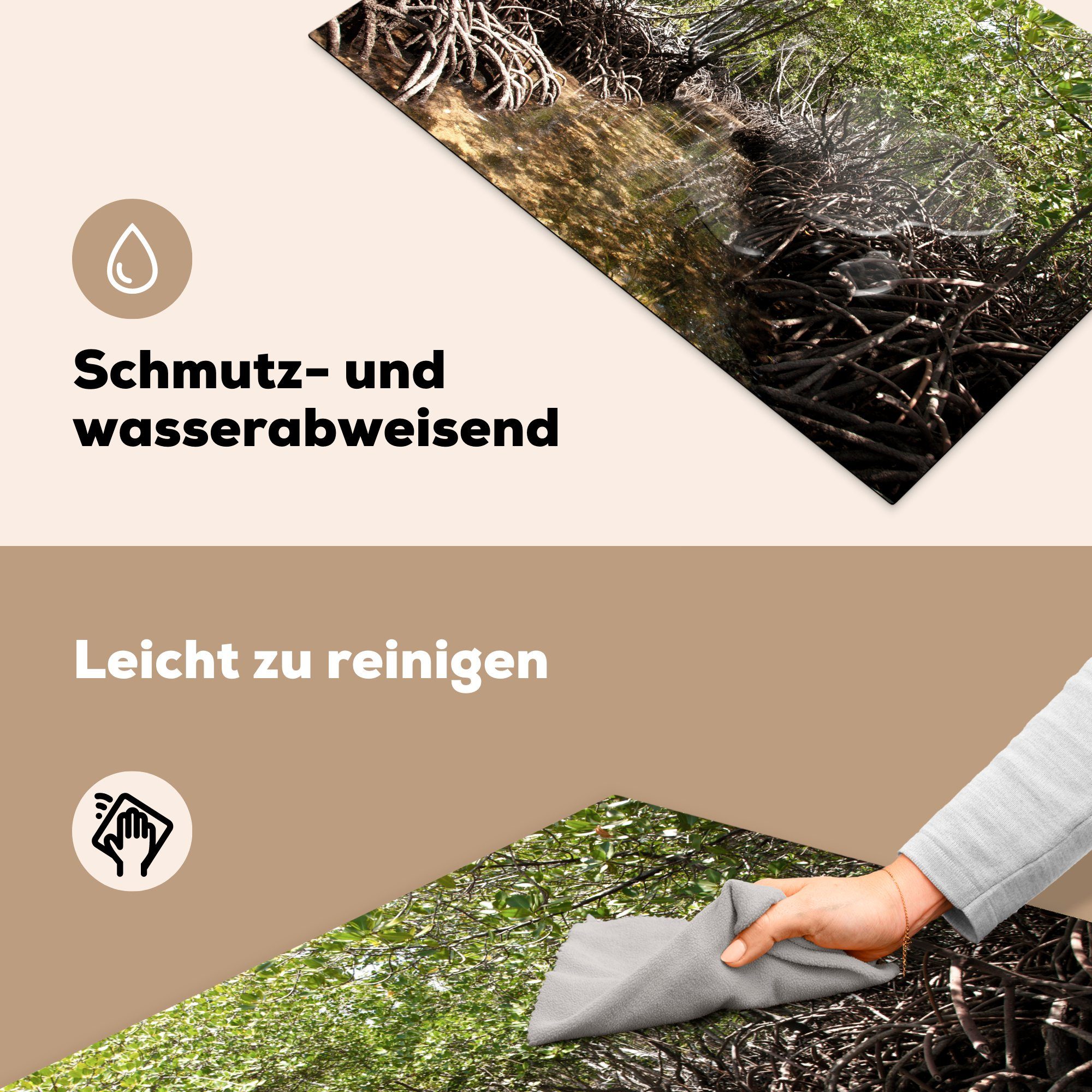 81x52 Park, die im Ceranfeldabdeckung Baches küche, (1 tlg), Vinyl, Mangroves für cm, National Induktionskochfeld MuchoWow dem Herdblende-/Abdeckplatte Baumwurzeln eines Schutz Wasser über