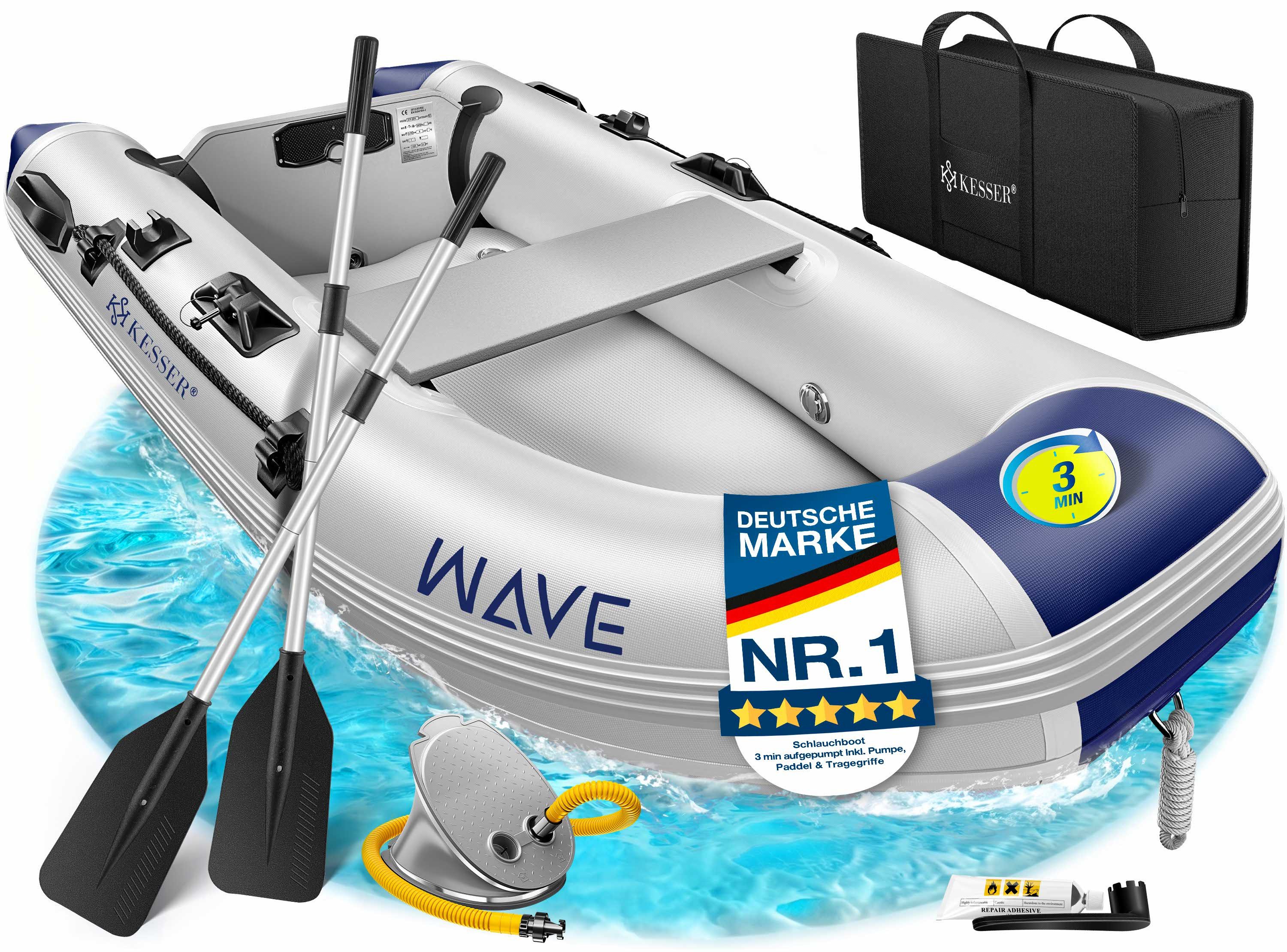 KESSER Schlauchboot aufblasbares Paddelboot für 2 Personen, motorisierbar, 2,30m, WAVE Motor geeignet