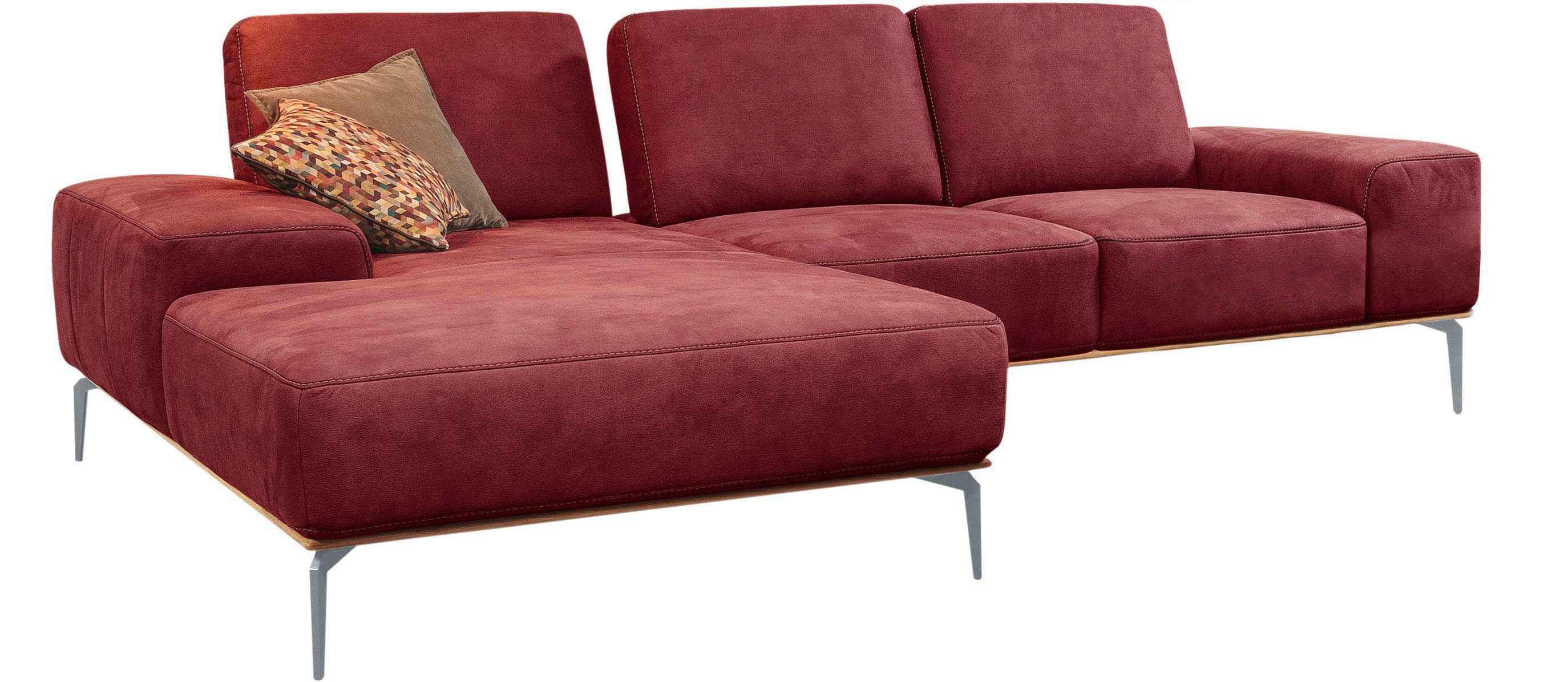 W.SCHILLIG Ecksofa run, Designsofa mit tollem Sitzkomfort, bequem, L-Form, mit elegantem Holzsockel, Füße in Silber matt, Breite 279 cm