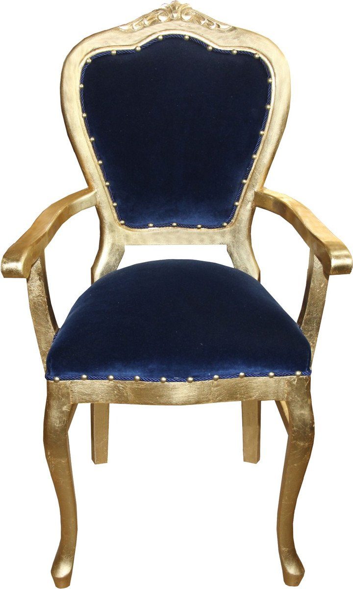 Casa Padrino Armlehnstuhl Barock Luxus Stuhl mit Armlehnen Royalblau/Gold