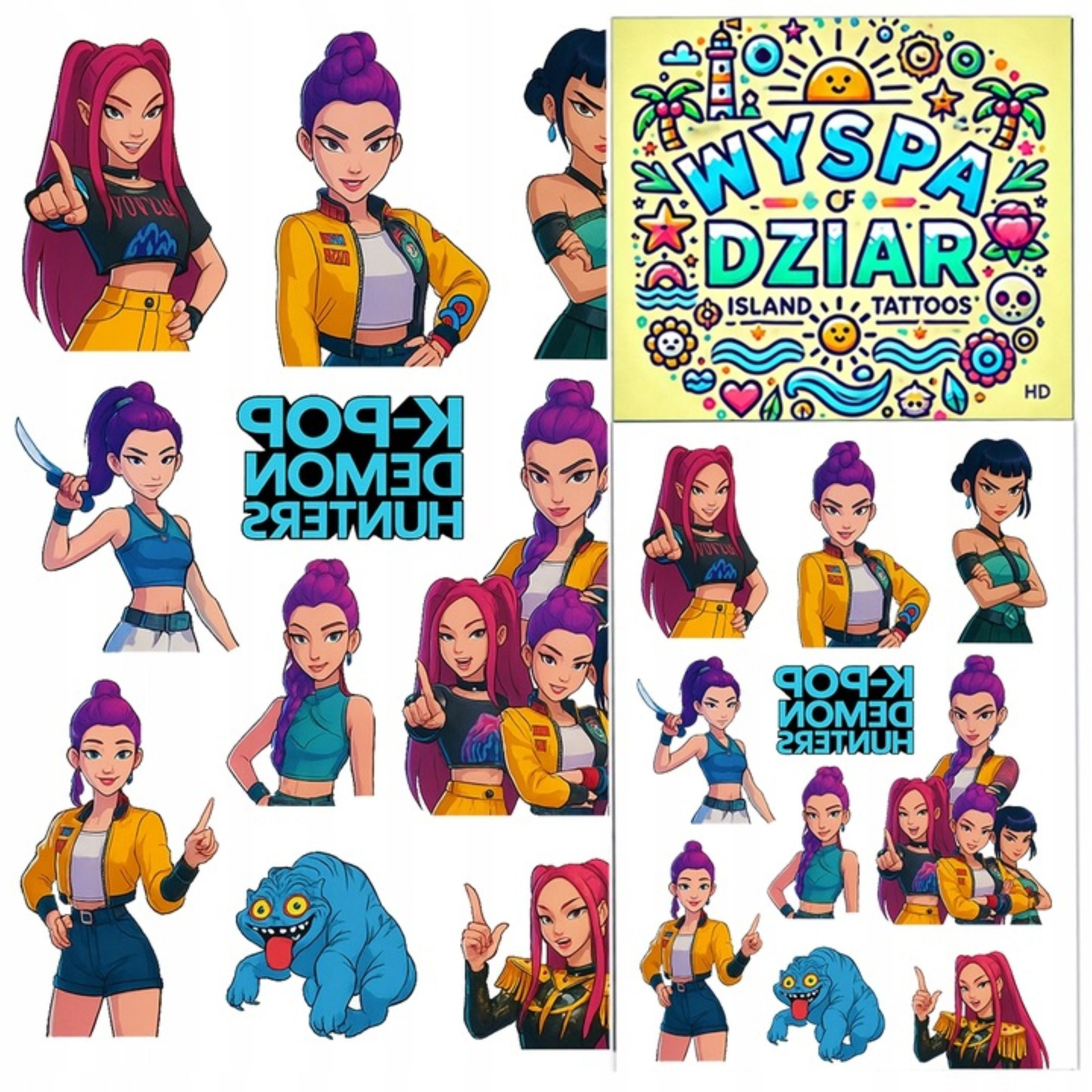 Festivalartikel Kindertattoo K-POP Kinder Tattoos Dämonenjägerin HUNTRIX abwaschbar Set, 1-tlg.