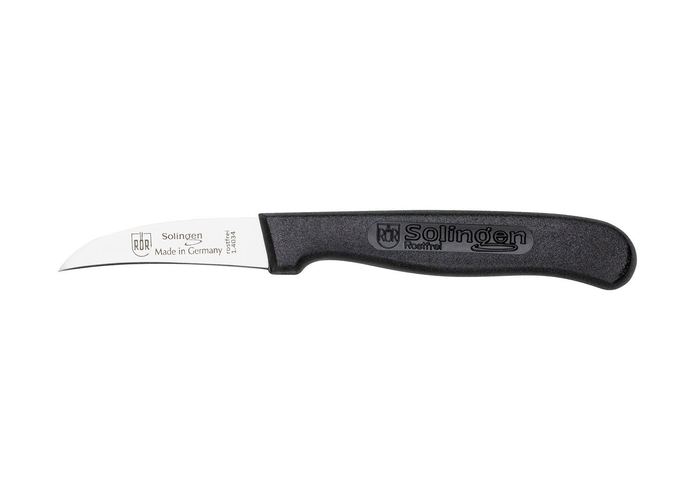 RÖR Schälmesser Kochmesser mit Kunststoffgriff in schwarz - 15 cm, perfekt zum Schälen und Putzen von Obst und Gemüse - Made in Solingen